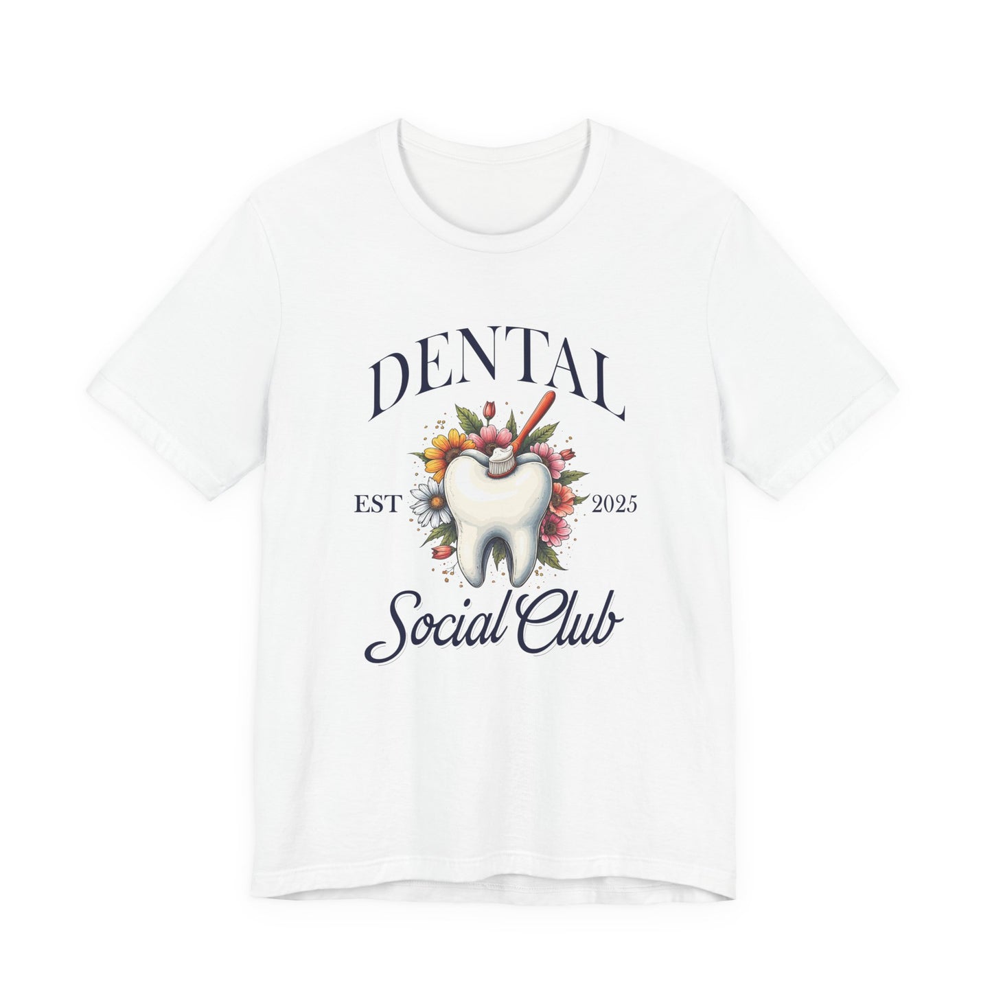 Dental Social Club T Shirt Large Tooth with Brush Paste Flowers Est 2025
