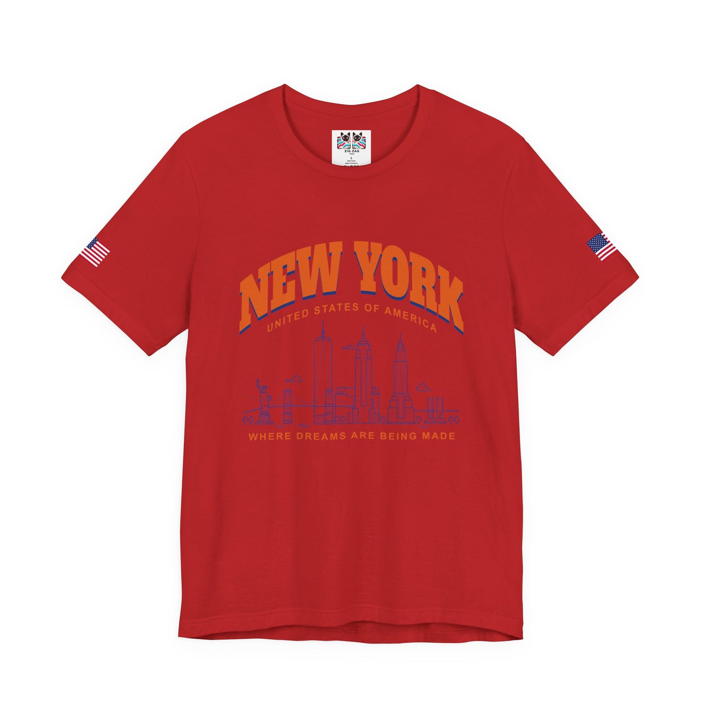 New York Dreams T-Shirt - Where Dreams Are Being Made USA Orange Blue Skyline