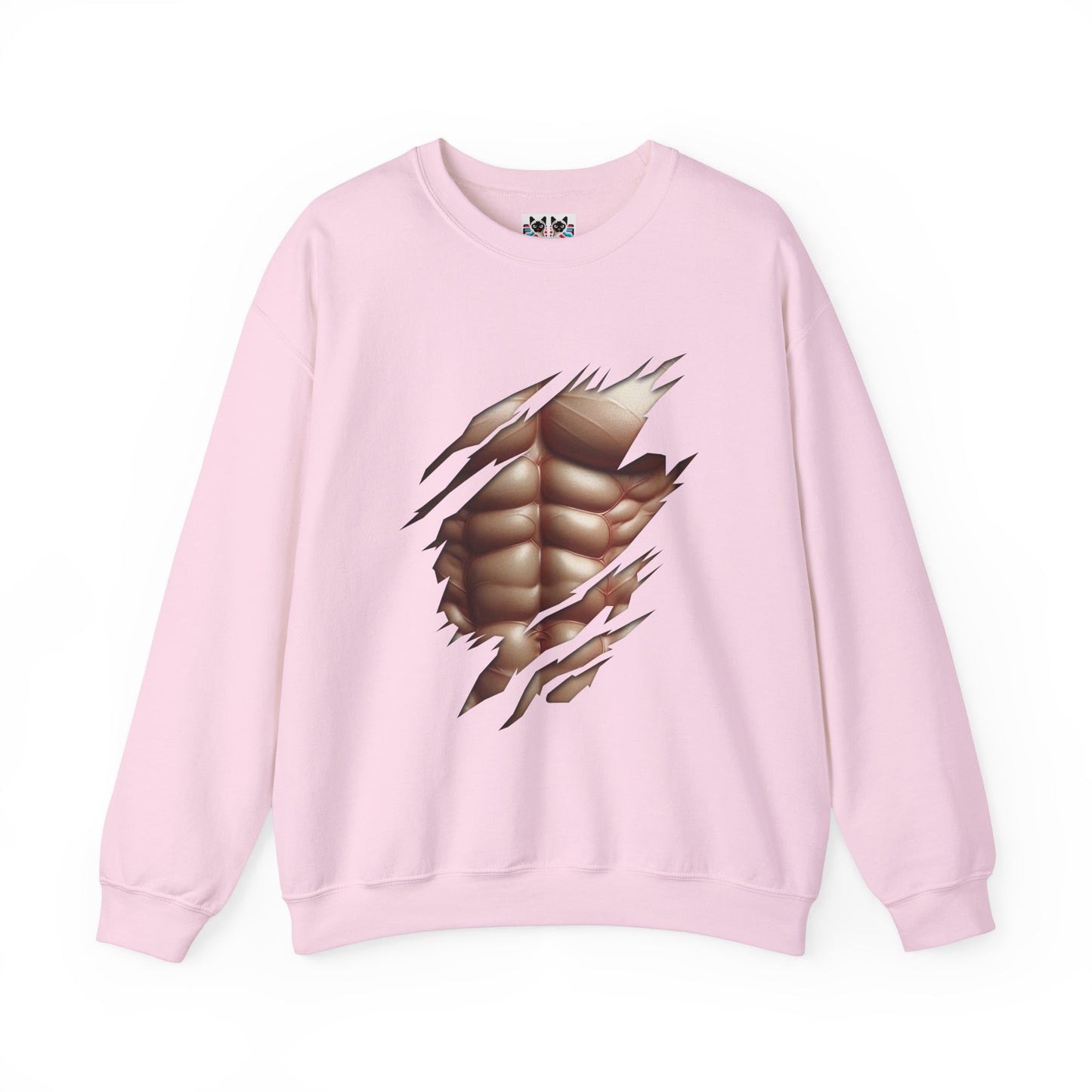Fake Muscles Ripped Torn Chest - Six Pack Abs Workout Crewneck Sweatshirt