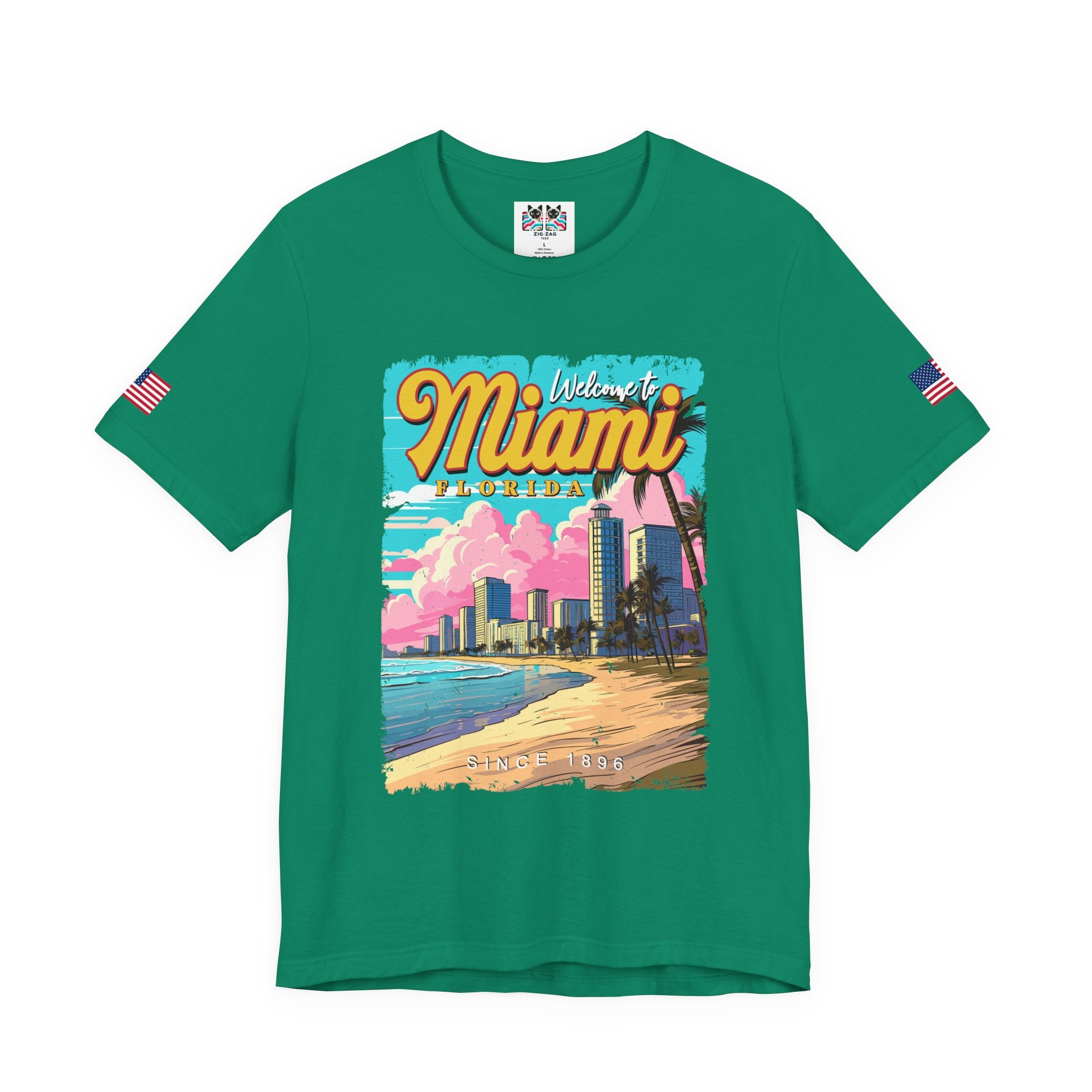 Welcome to Miami Florida T-Shirt – Since 1896 Retro Beach Skyline Poster Graphic Tee