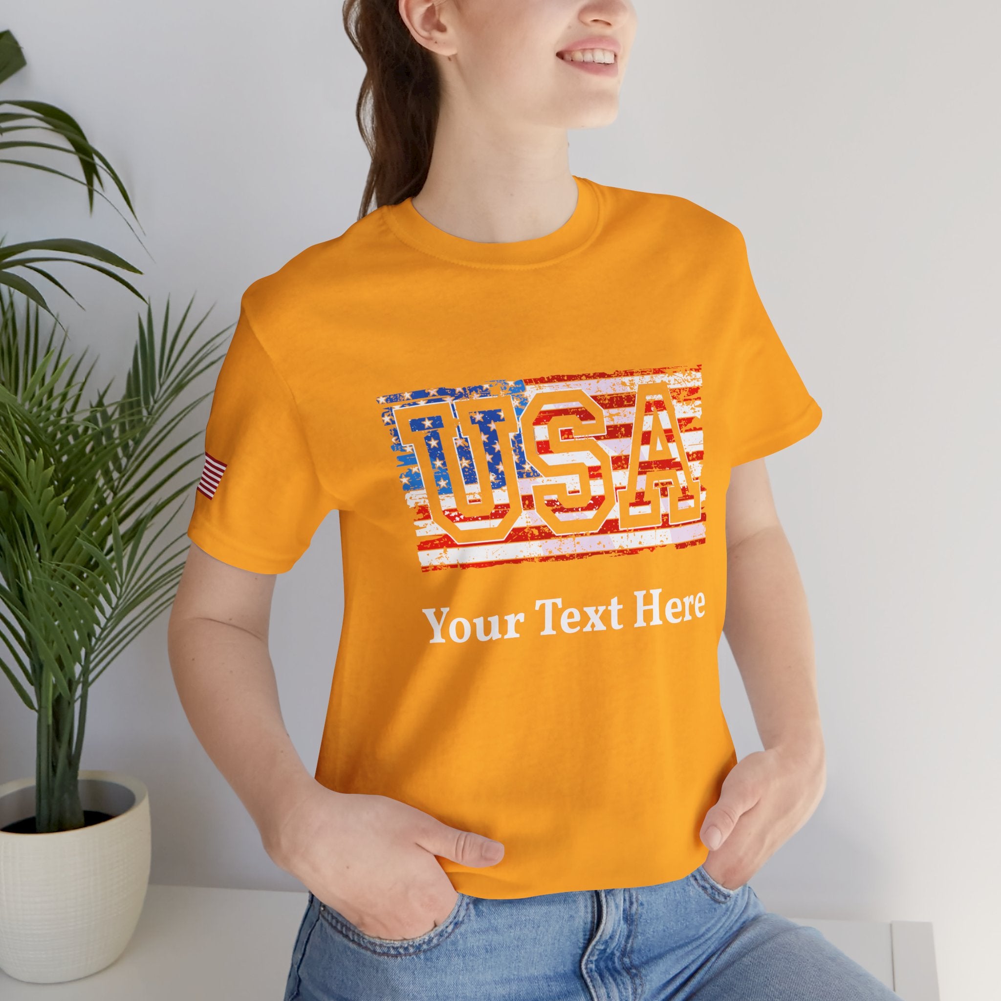 Custom T-Shirt - USA Vintage Collegiate T-Shirt – Retro American Flag Typography Graphic Tee
