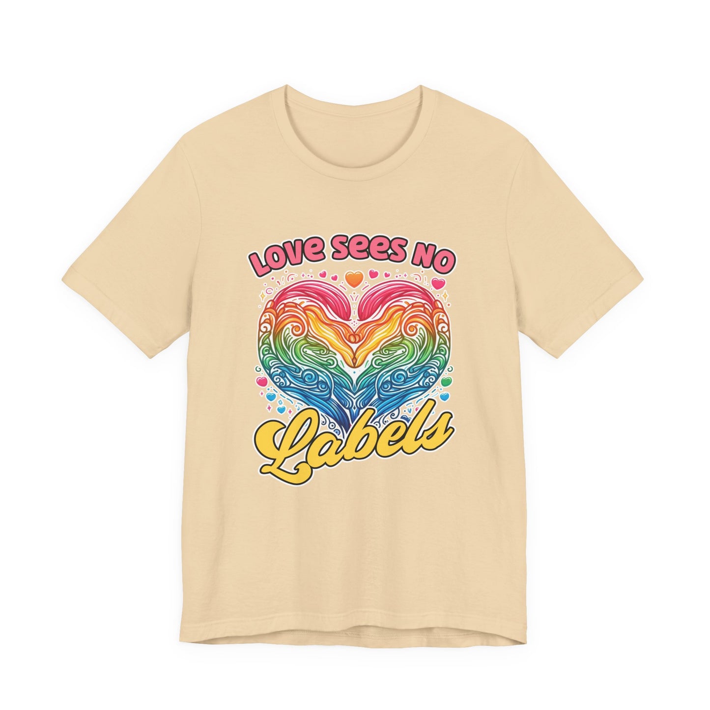 Love Sees No Labels – Colorful Abstract Heart Line Art Graphic T-Shirt