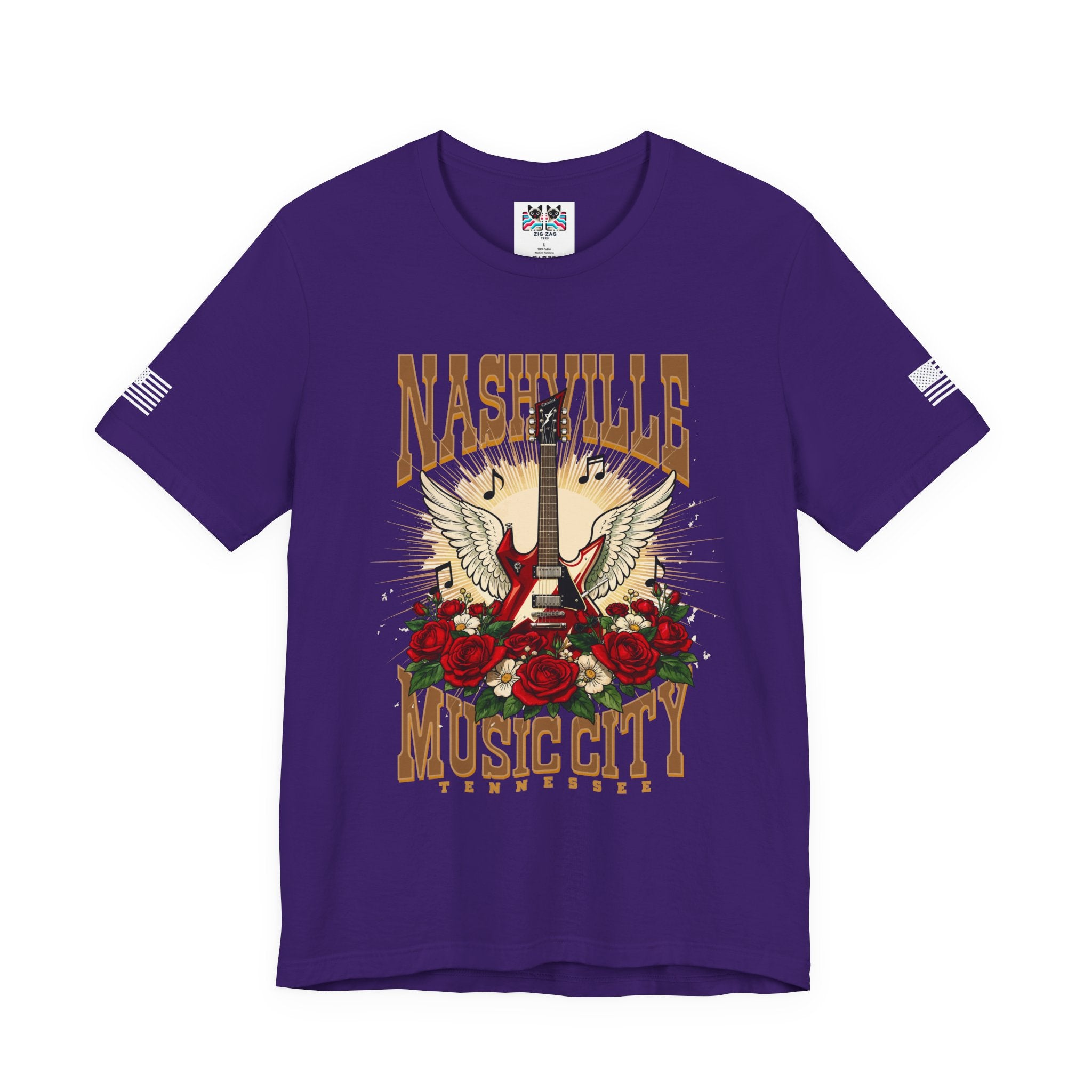 Nashville Music City Tennessee T-Shirt – Winged Electric Guitar Rose Floral Graphic Tee
