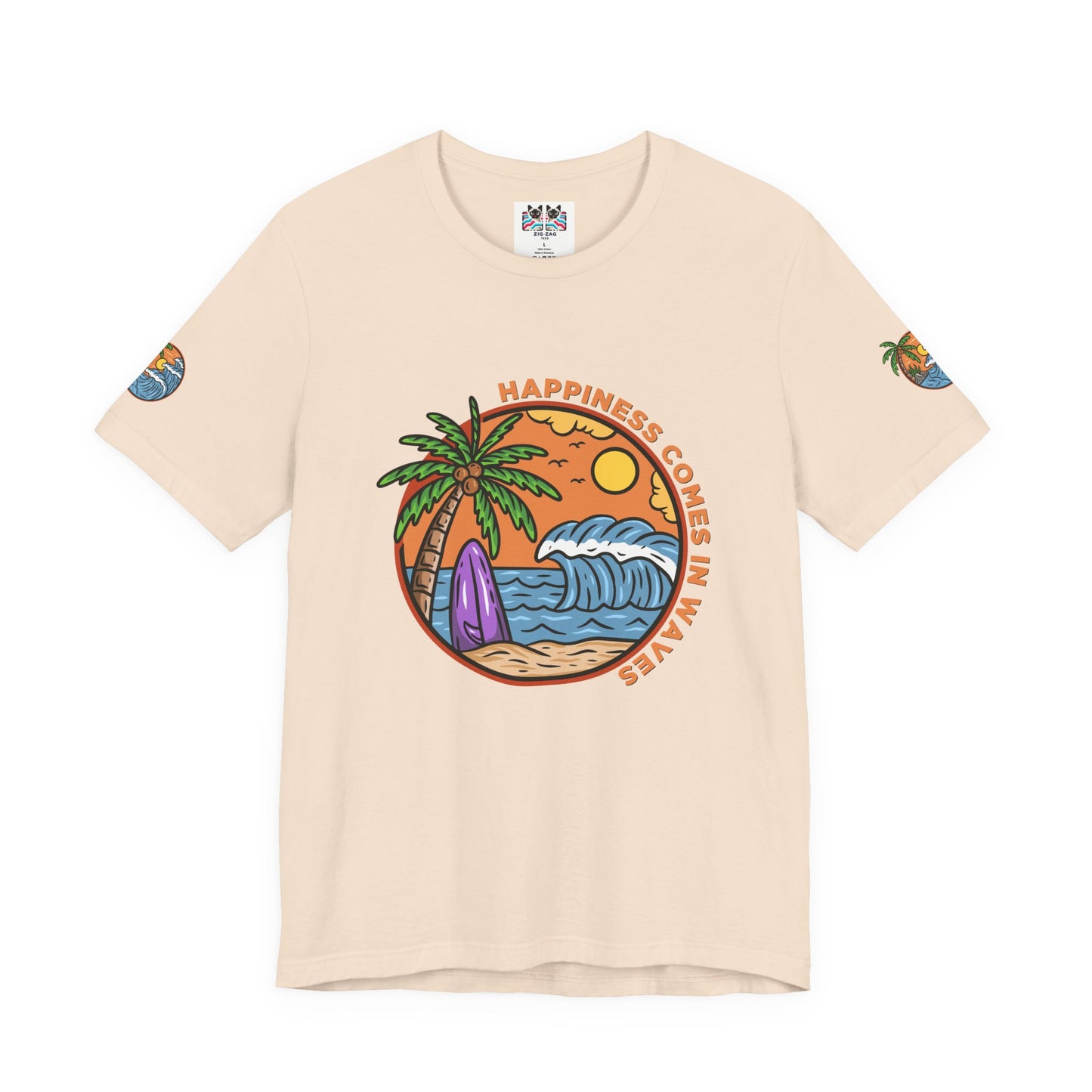 Happiness Comes in Waves T-Shirt – Beach Surf Palm Tree Ocean Graphic Tee