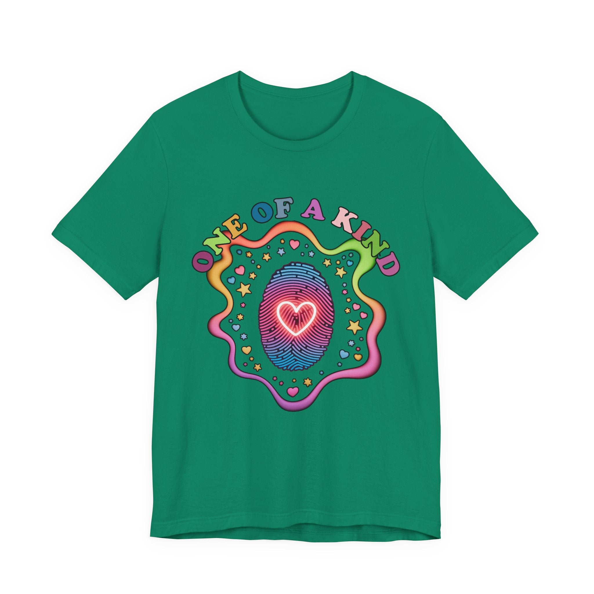 One of a Kind – Embrace Your Uniqueness Colorful Abstract Embryo with Fingerprint & Glowing Heart Graphic T-Shirt