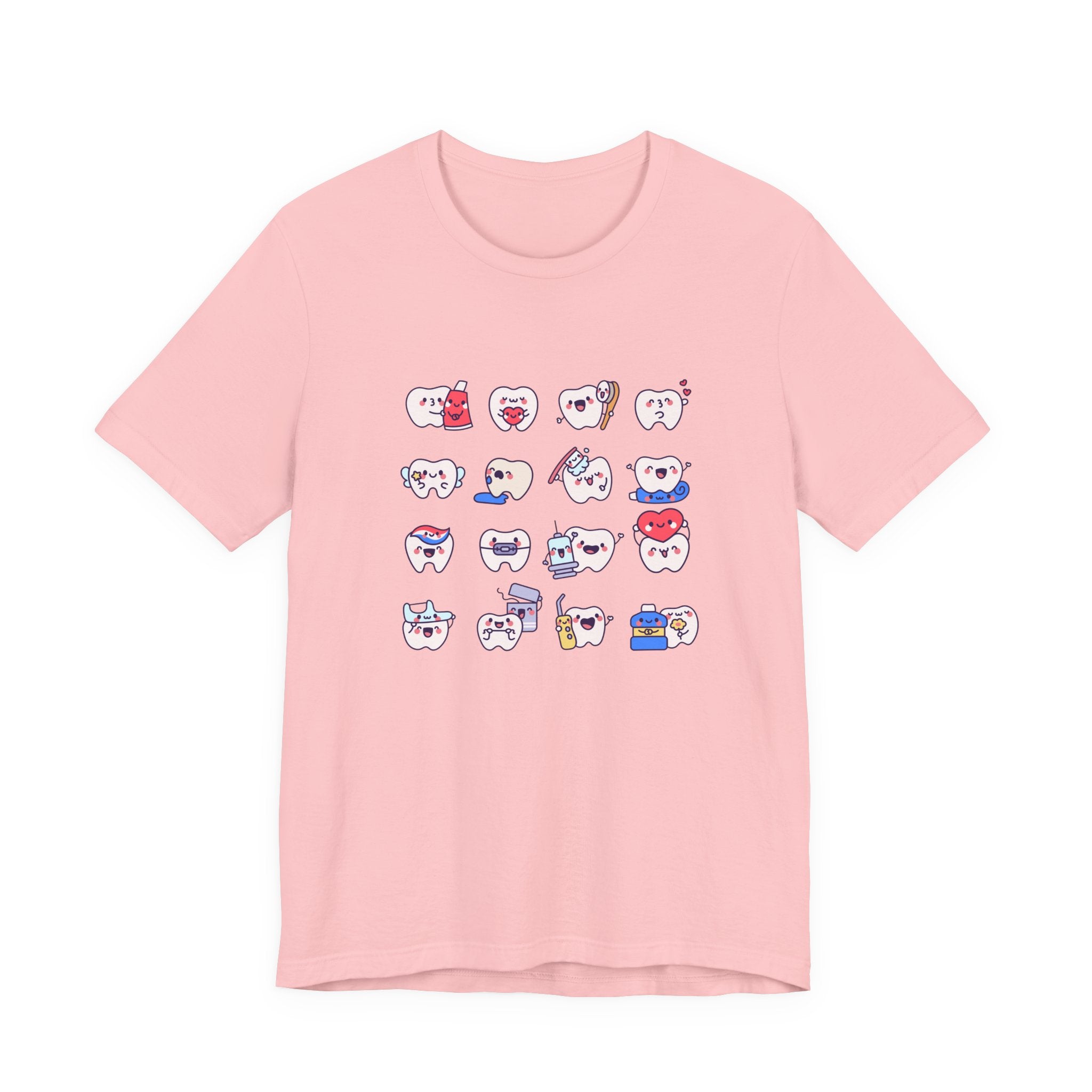 Happy Smiling Teeth T Shirt Sixteen Tooth Characters with Dental Care Items