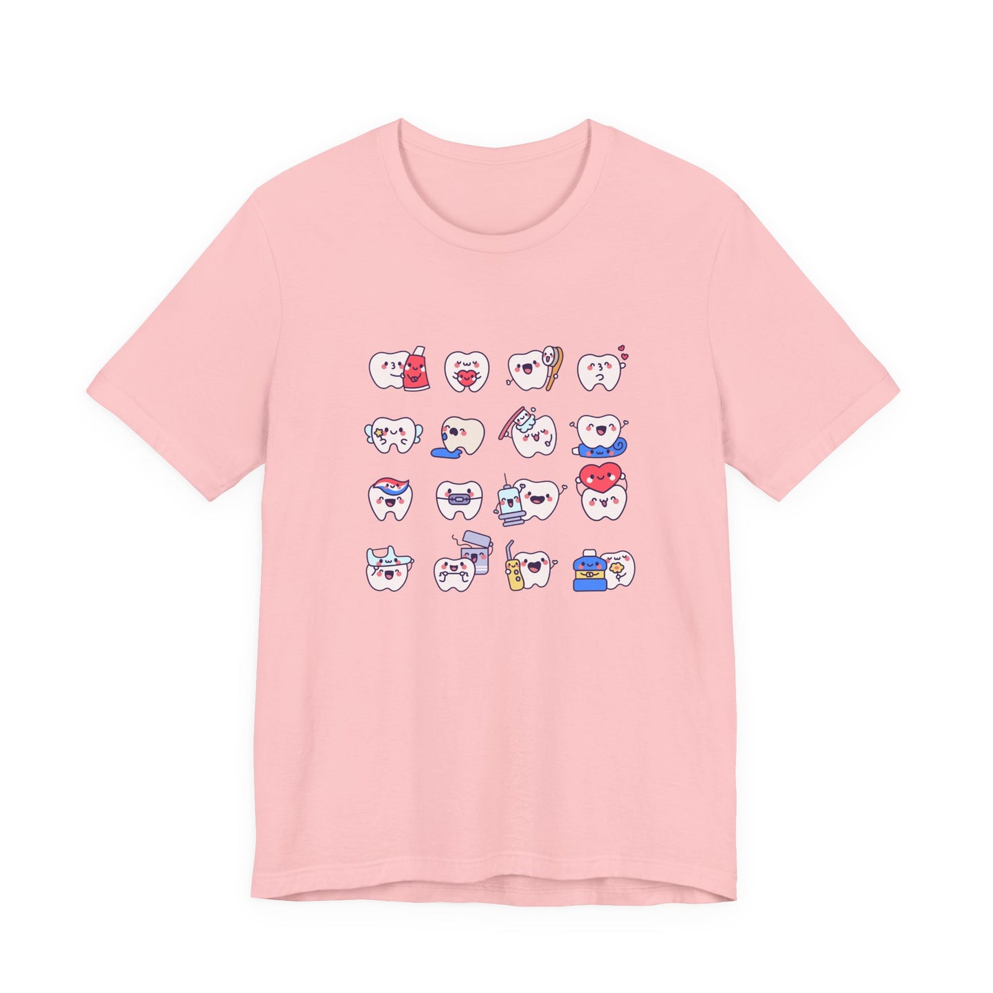 Happy Smiling Teeth T Shirt Sixteen Tooth Characters with Dental Care Items