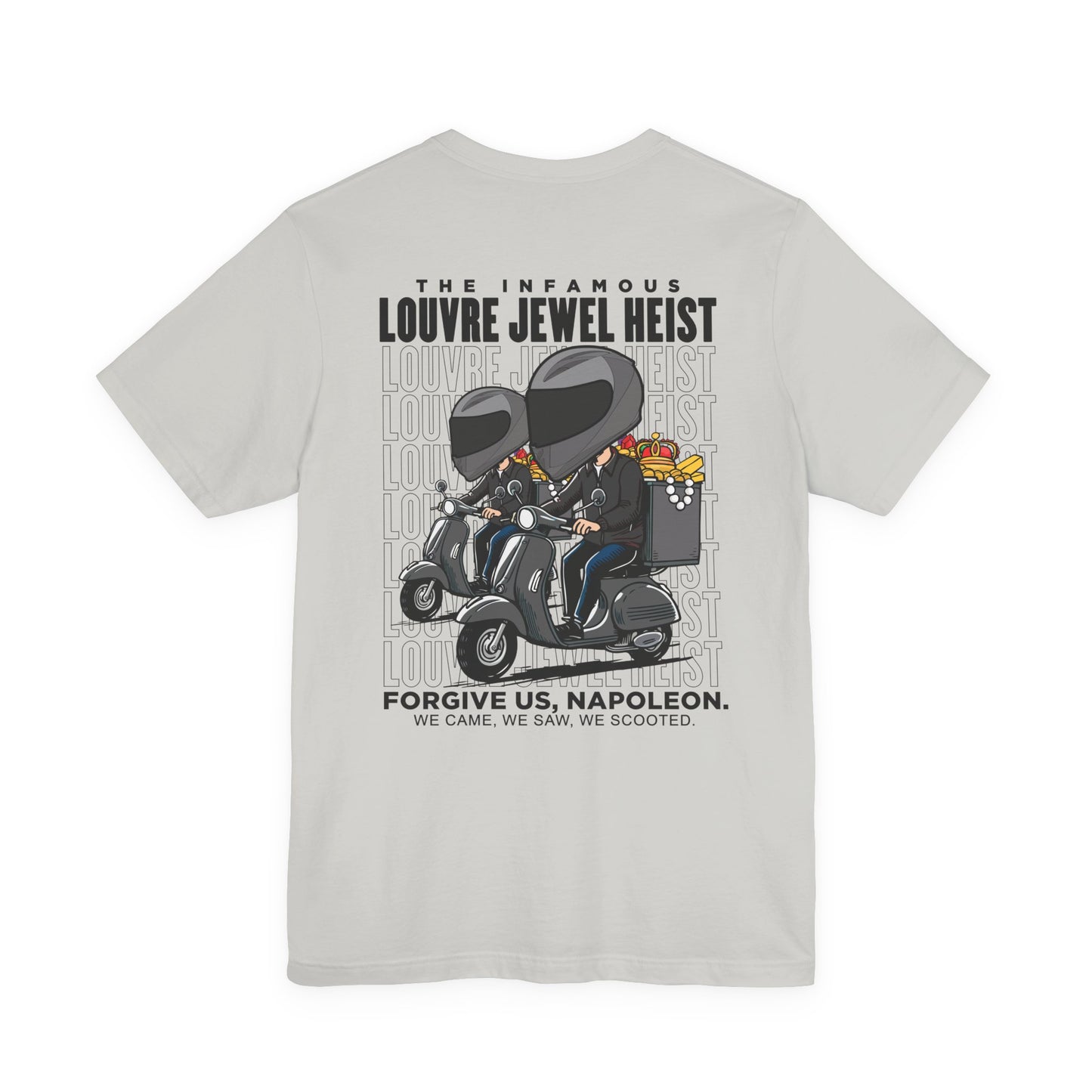 The 7 Minutes Louvre Jewel Heist – Napoleon’s Paris Getaway Tee [Black Text]