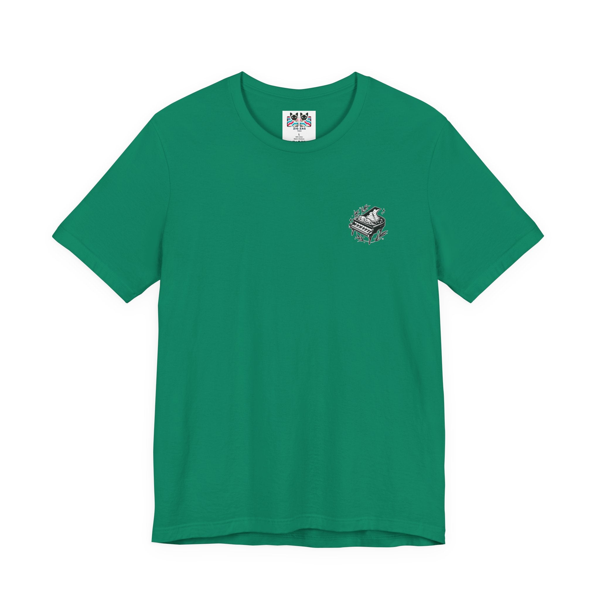 Grand Piano Story T-Shirt – Artistic Music Notes & Keys Graphic