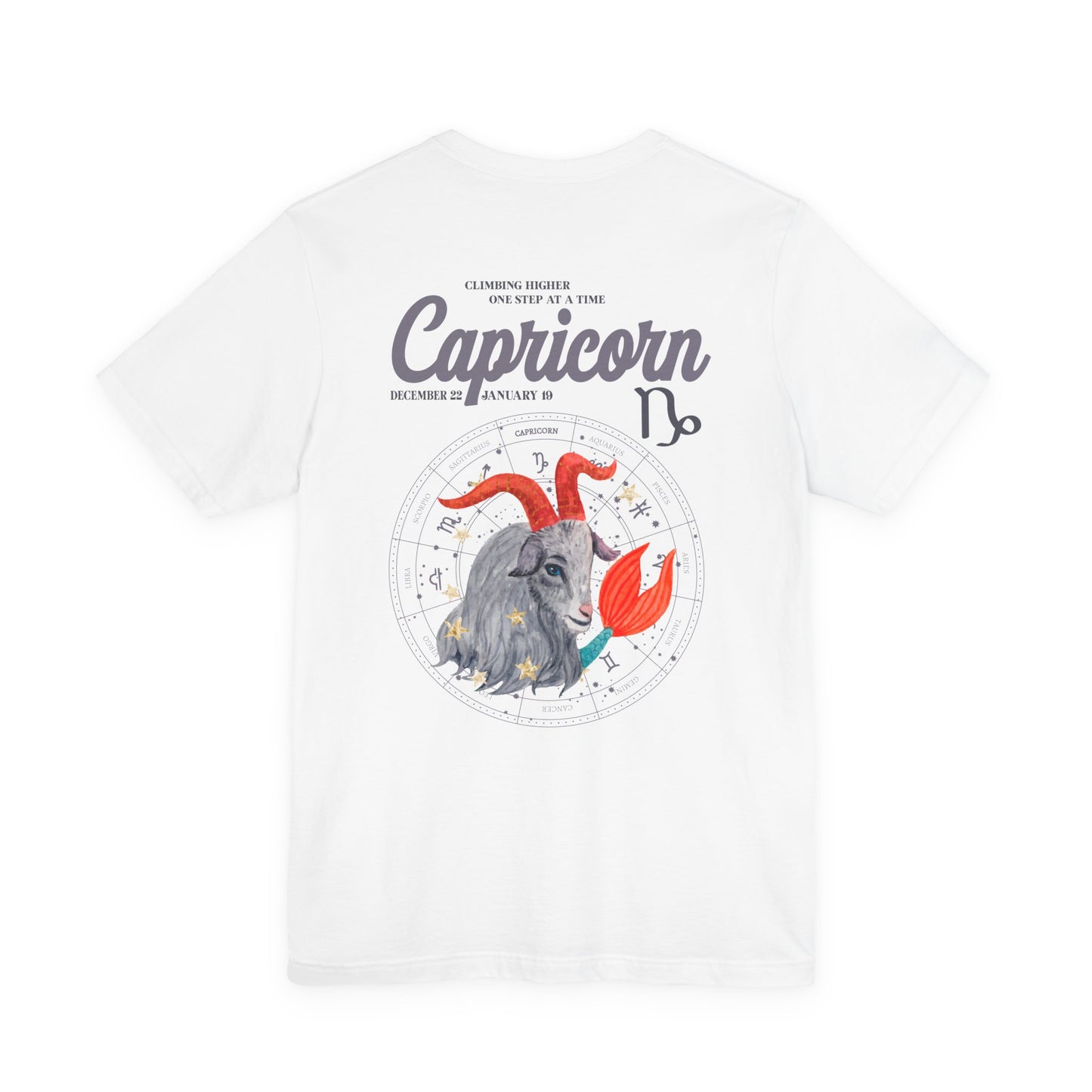 Capricorn Zodiac T-Shirt – Climbing Higher One Step At A Time Astrological wheel