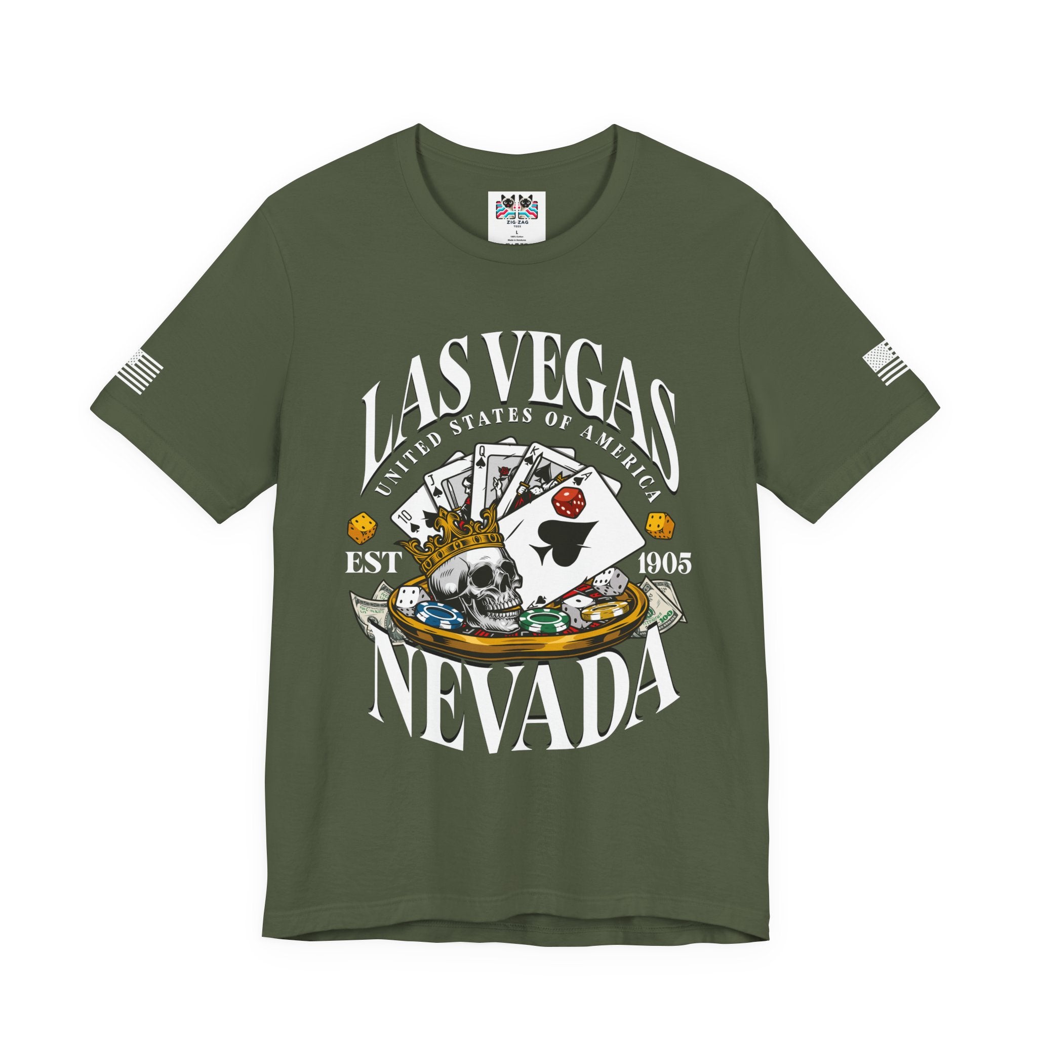 Las Vegas Nevada EST 1905 T-Shirt – Skull Crown Poker Cards Dice Casino Graphic Tee