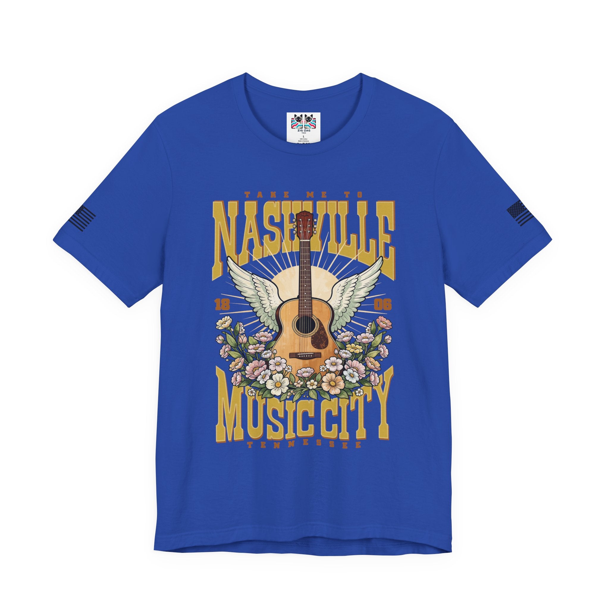 Take Me to Nashville Music City T-Shirt – Winged Acoustic Guitar Floral EST 1806 Tennessee Graphic Tee