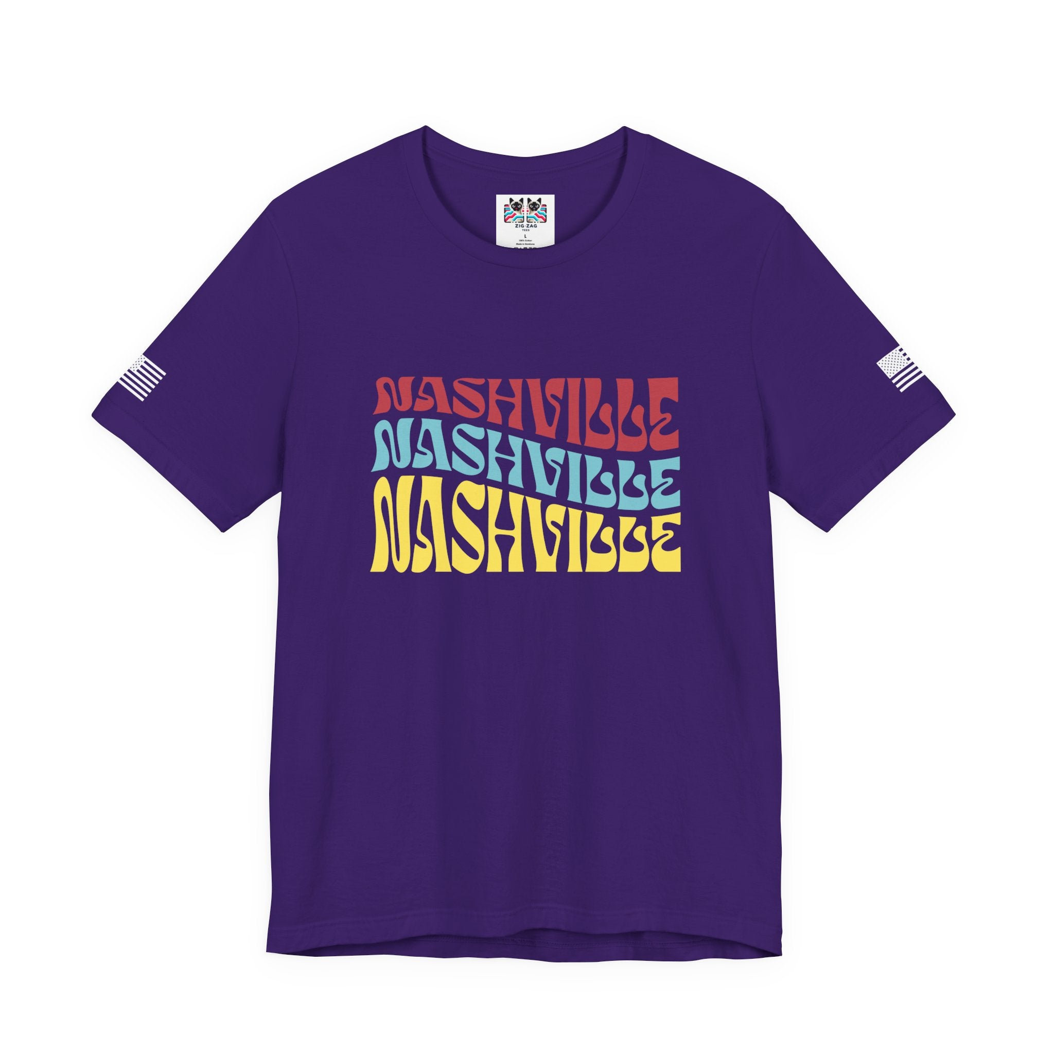 Nashville Retro Wavy Repeat T-Shirt – Groovy 70s Style Triple Color Typography Tee