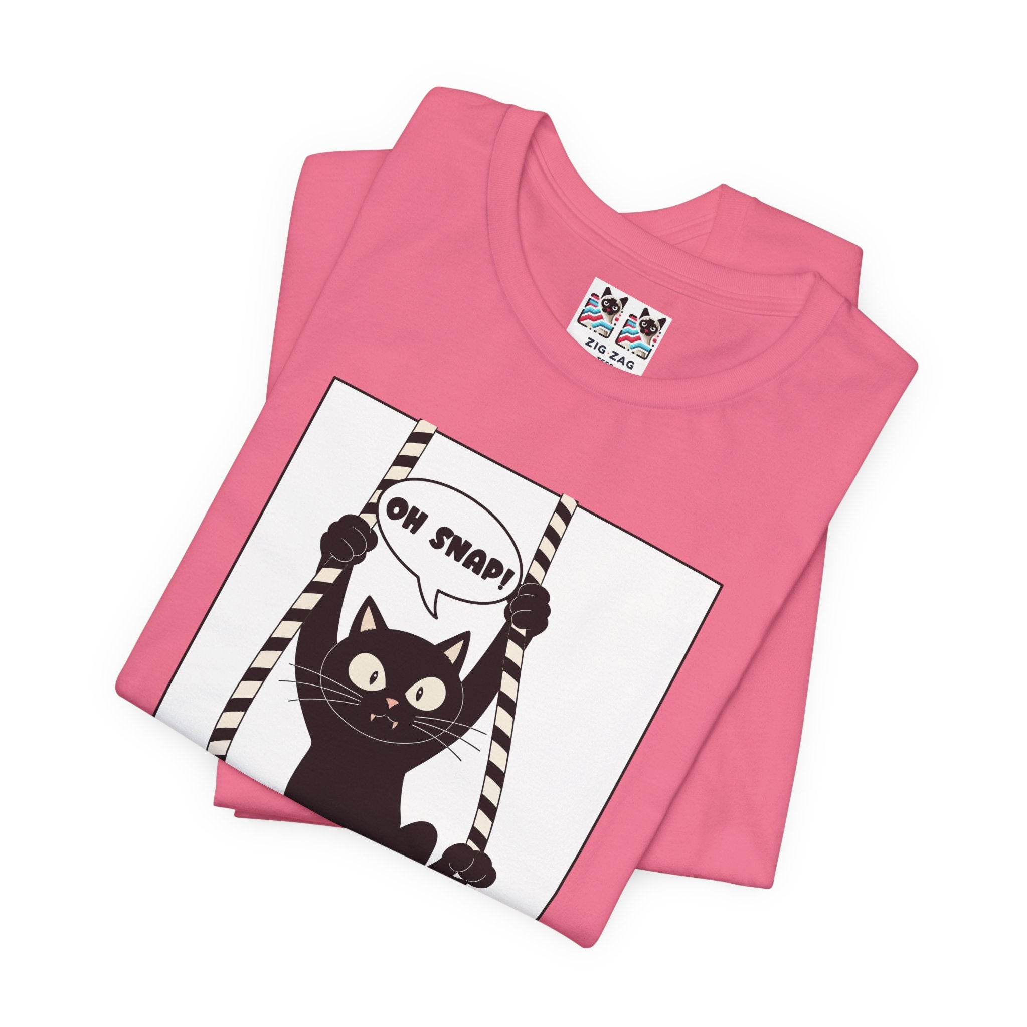 Custom T-Shirt - Oh Snap Funny Cat T-Shirt – Cat Hanging from Blinds Mischievous Kitten Humor Graphic Tee