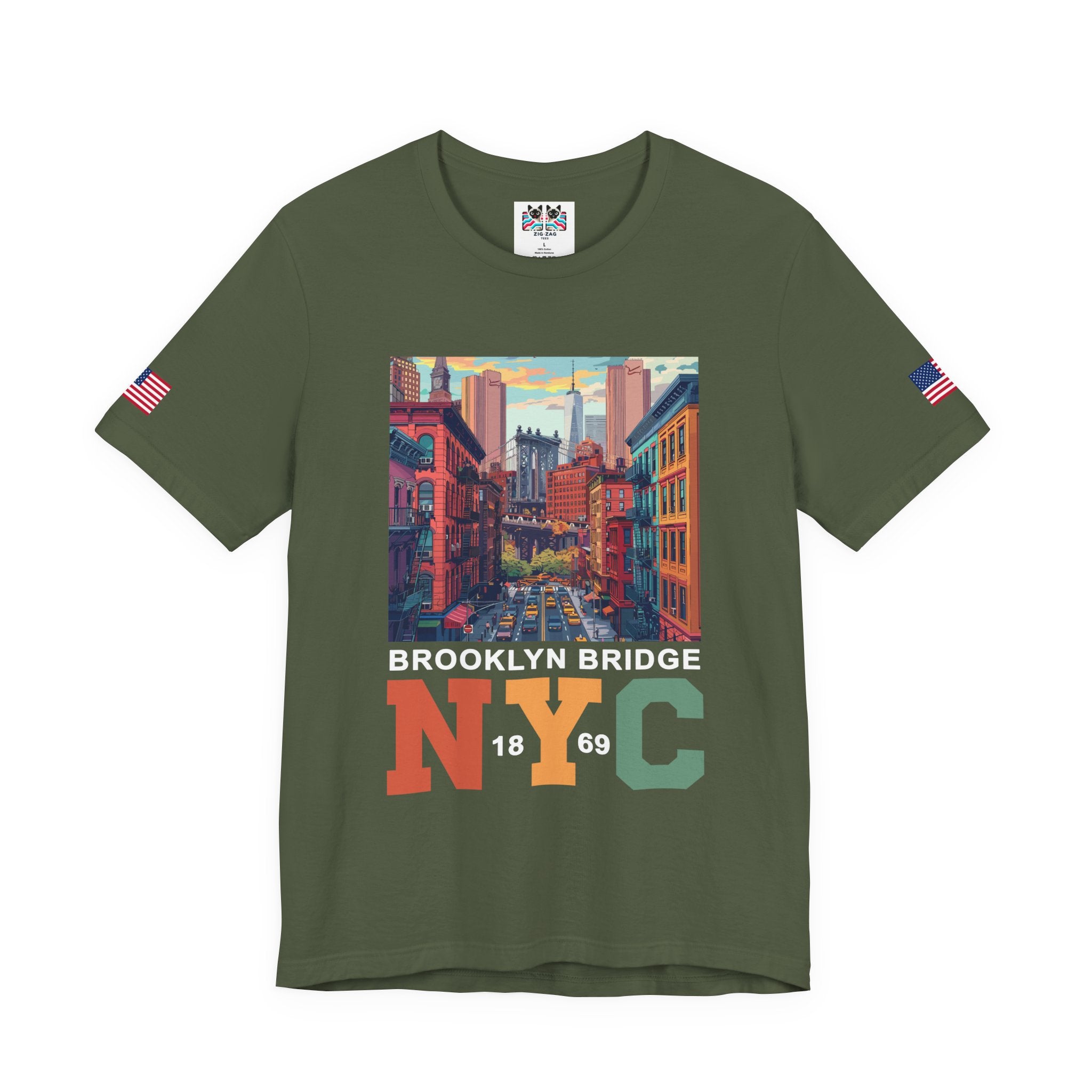 Brooklyn Bridge NYC T-Shirt - Vintage Street Scene Manhattan Bridge 1869 New York