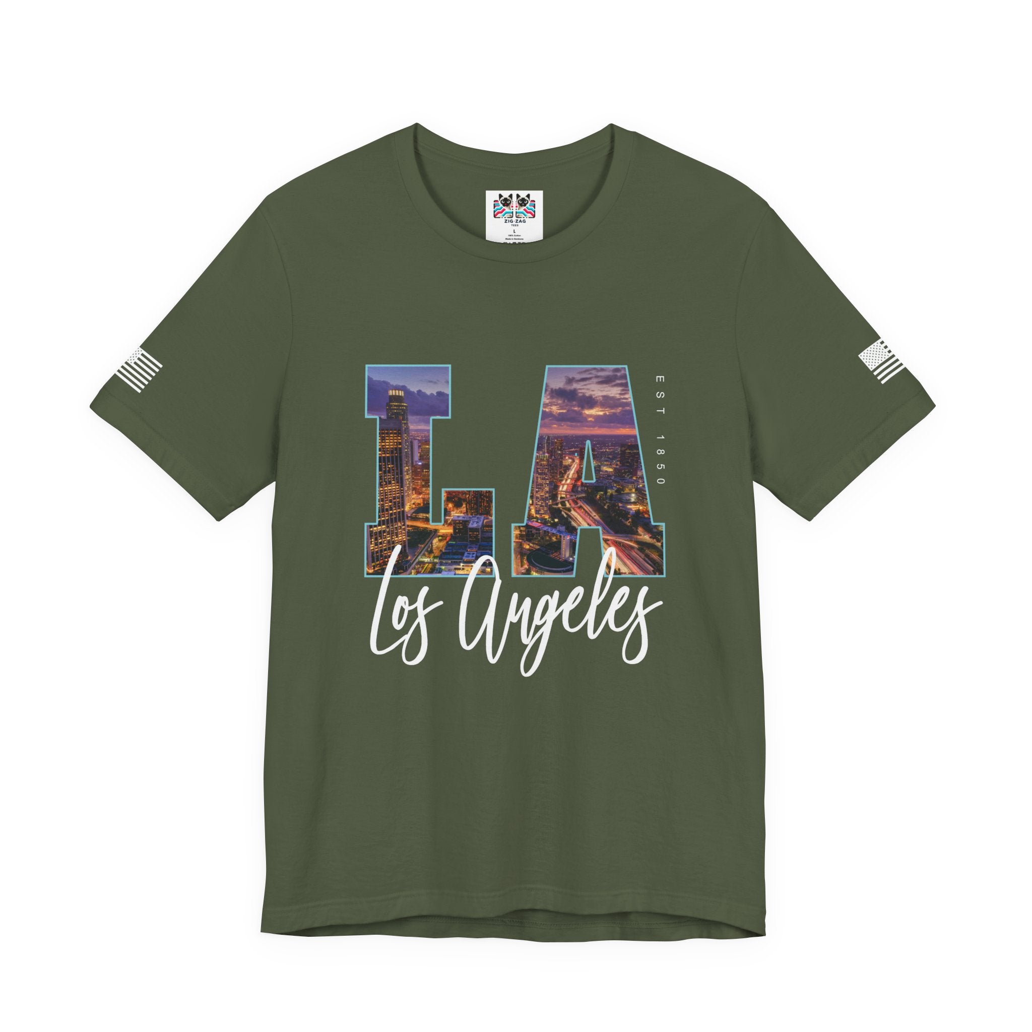 LA Los Angeles EST 1850 T-Shirt – City Night Skyline Photo Monogram Graphic Tee