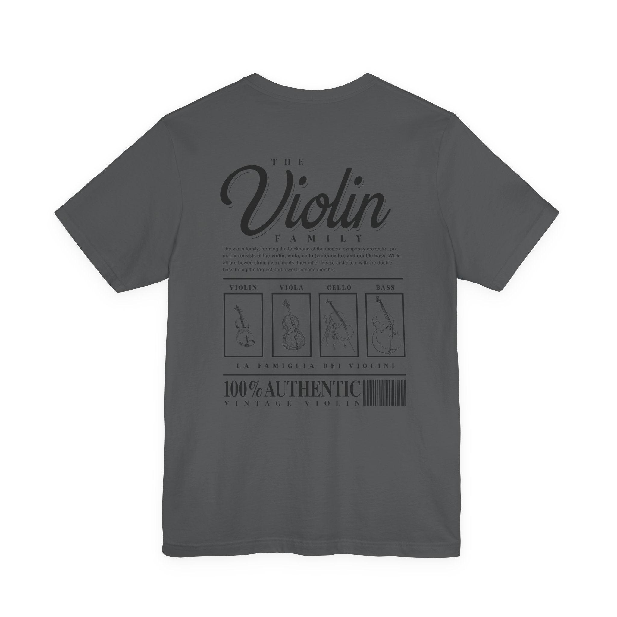 The Violin Family T-Shirt – Illustrated Guide to String Instrument Lineage [Violin, Viola, Cello, Bass]
