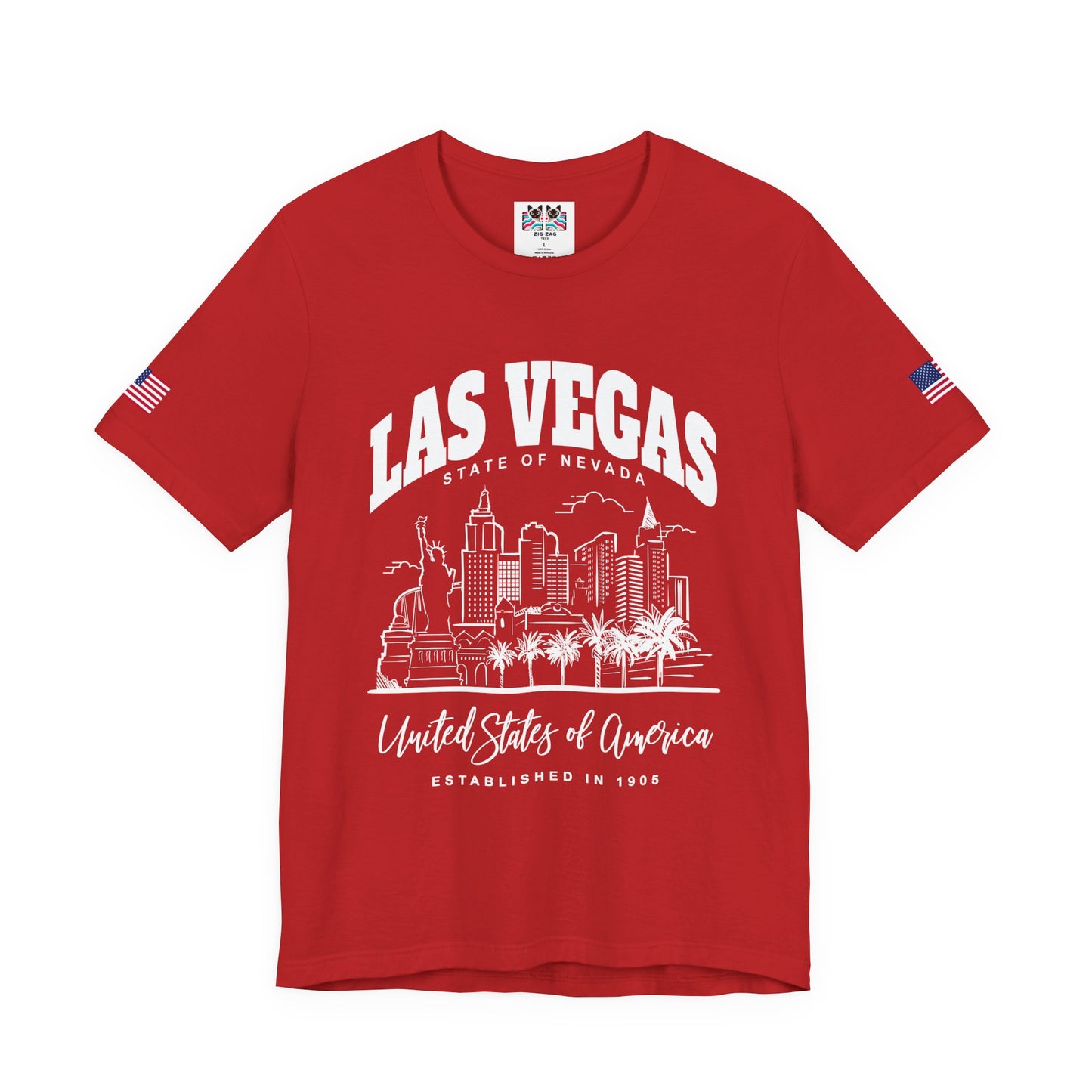 Las Vegas State of Nevada T-Shirt - Established 1905 Red White Skyline USA Design