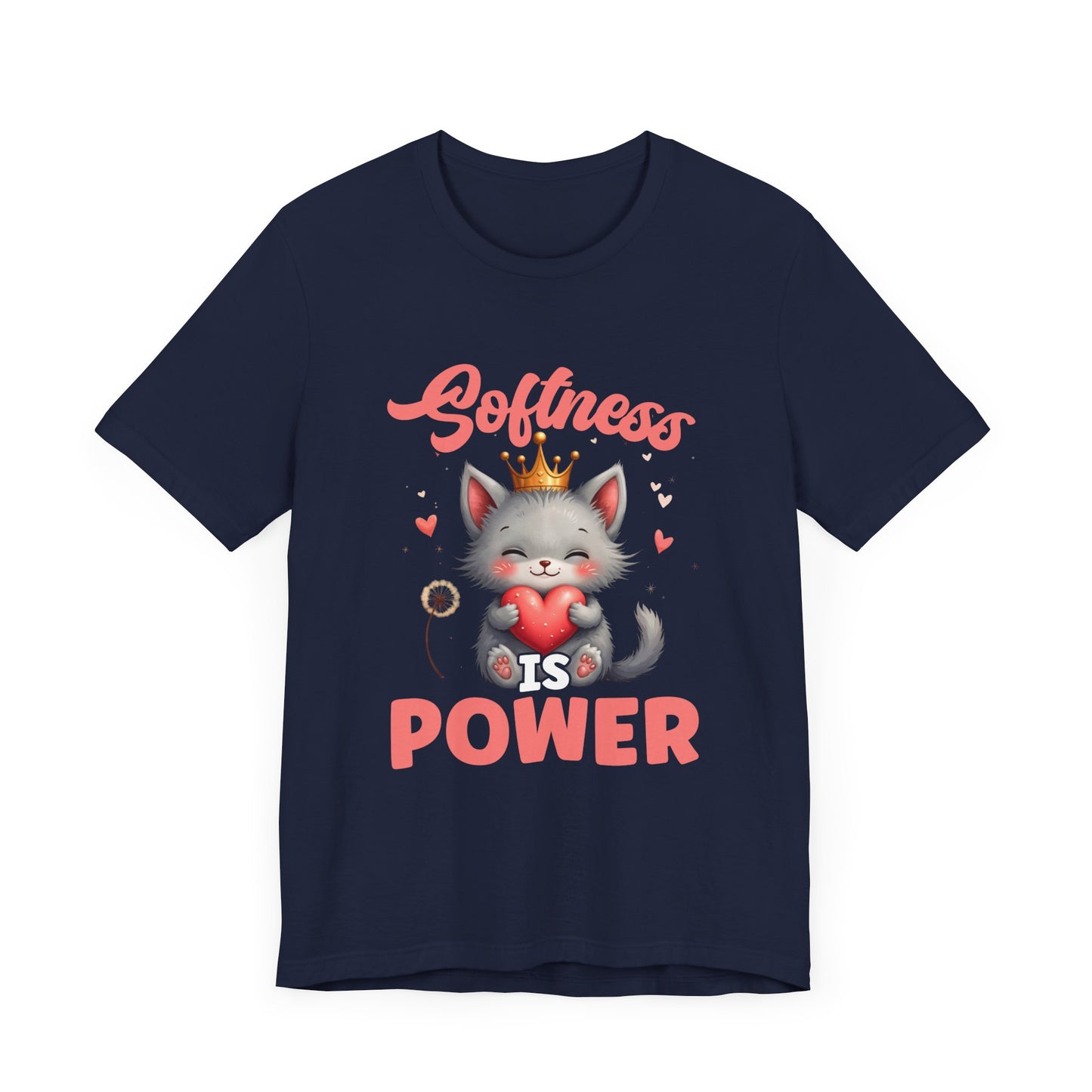 Softness Is Power – Adorable Cat with Heart & Crown Graphic T-Shirt