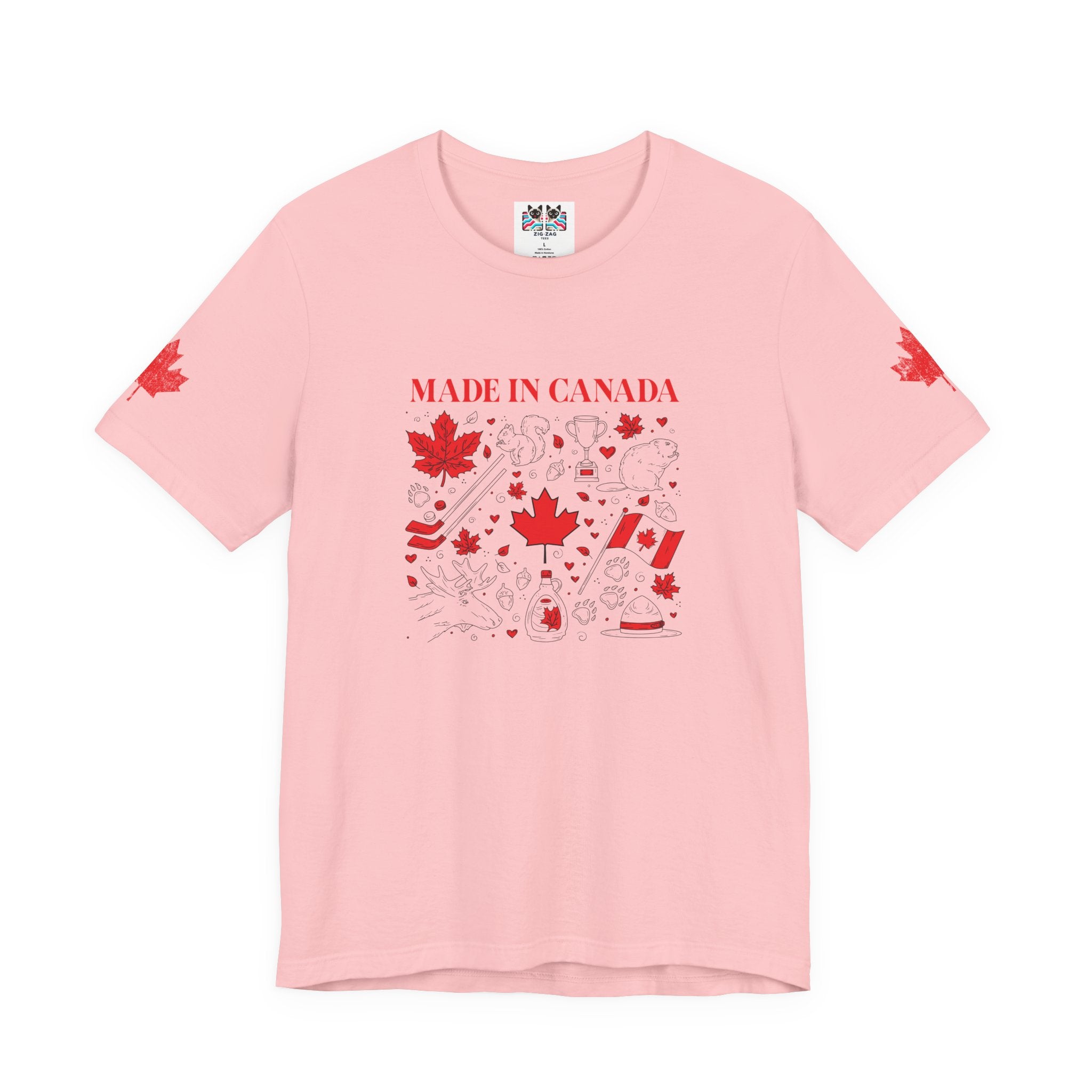 Made In Canada Iconic Symbols - Red & Black outline Print T-Shirt