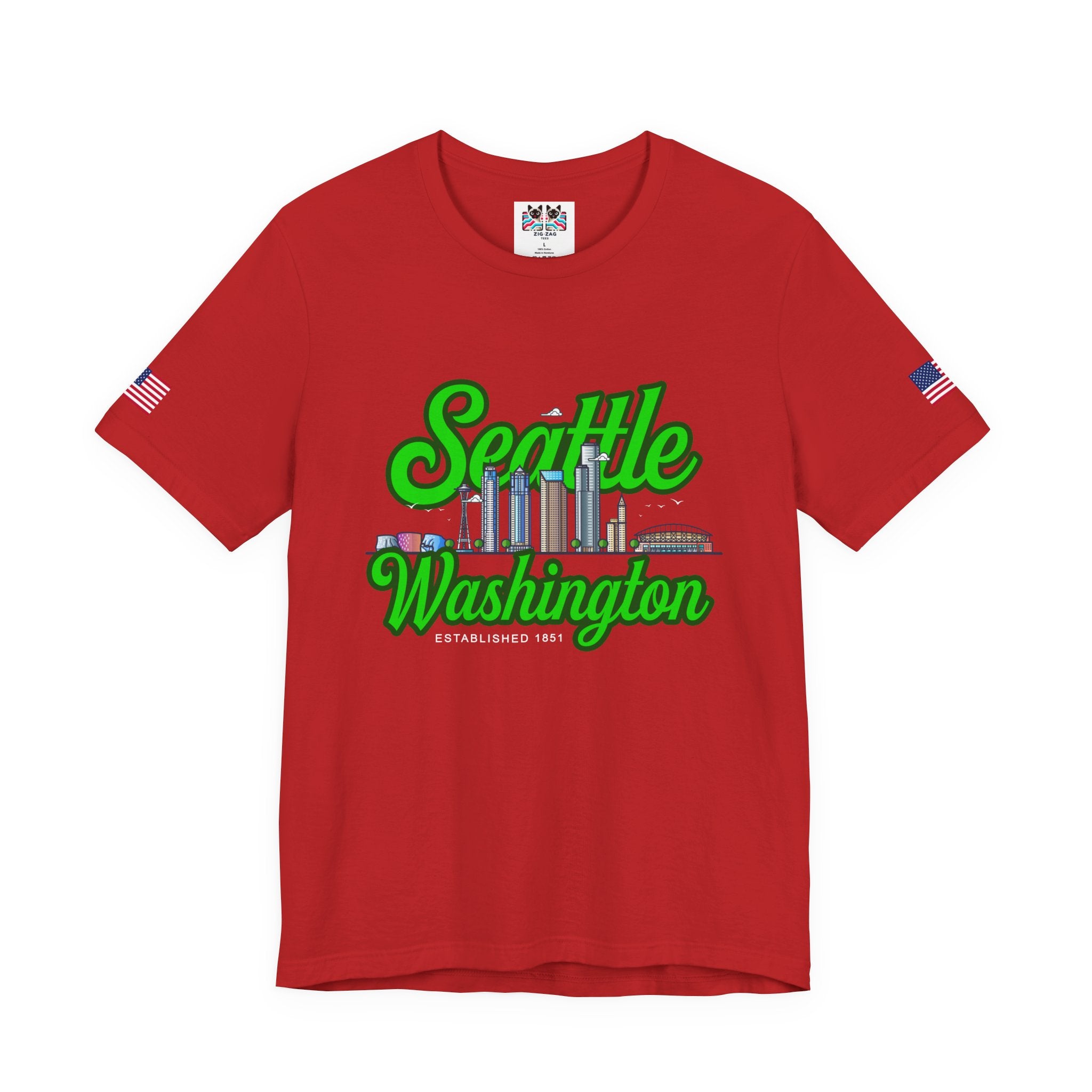 Seattle Washington Retro Script Skyline T-Shirt | Established 1851 Graphic Tee | Pacific Northwest Pride Shirt