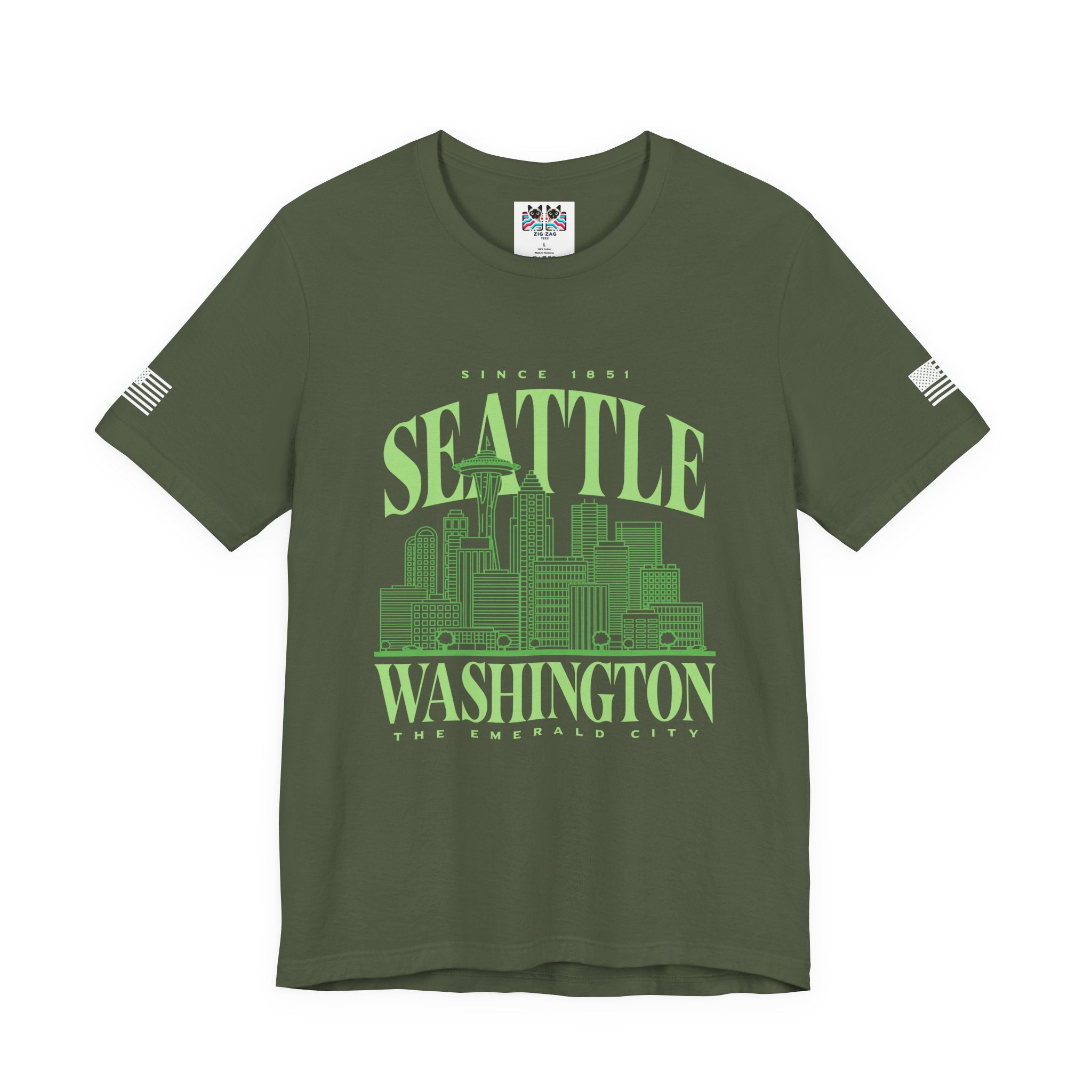 Seattle Washington The Emerald City Since 1851 Skyline Graphic T-Shirt | Seattle Pride Tee | Pacific Northwest Shirt