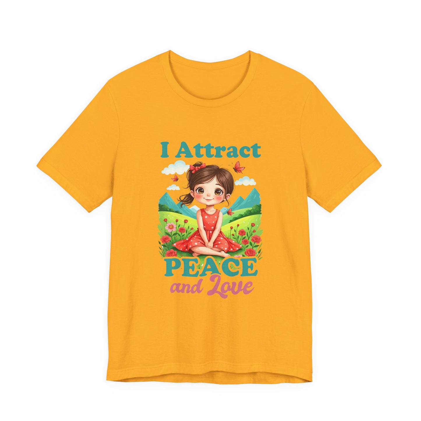 I Attract PEACE & Love – Little Girl in Nature with Butterflies Graphic T-Shirt