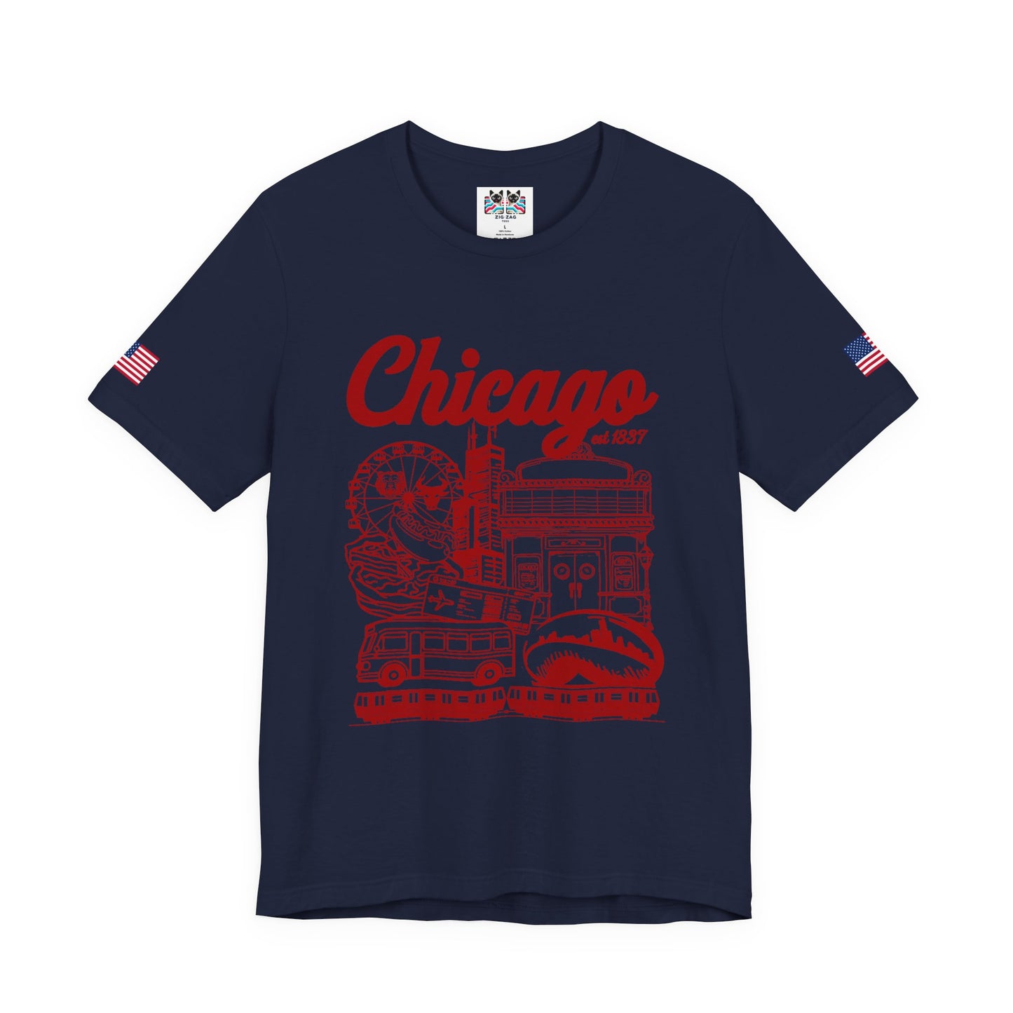 Chicago Est 1837 T-Shirt - Iconic Landmarks Yellow Red Illinois Tourist Collage
