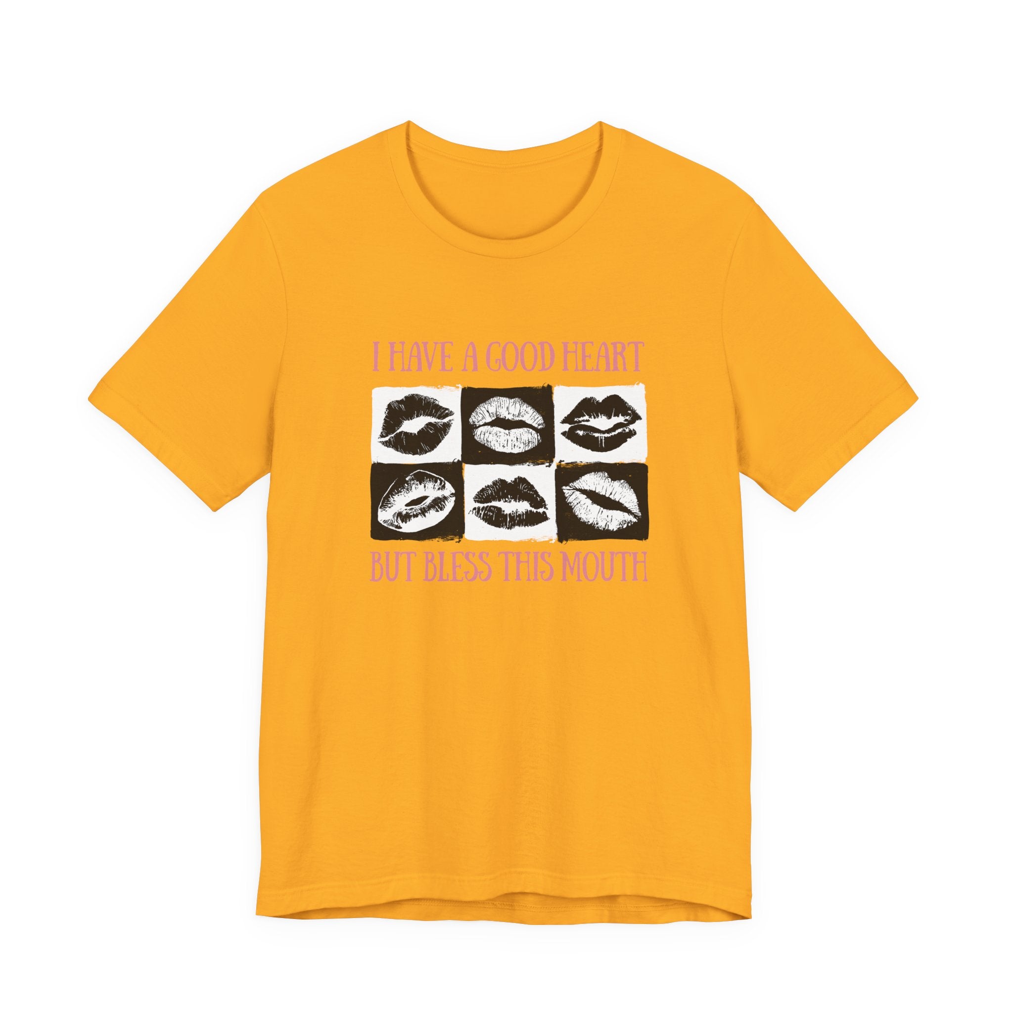 I Have a Good Heart But Bless This Mouth T Shirt – Six Black & White Lip Print