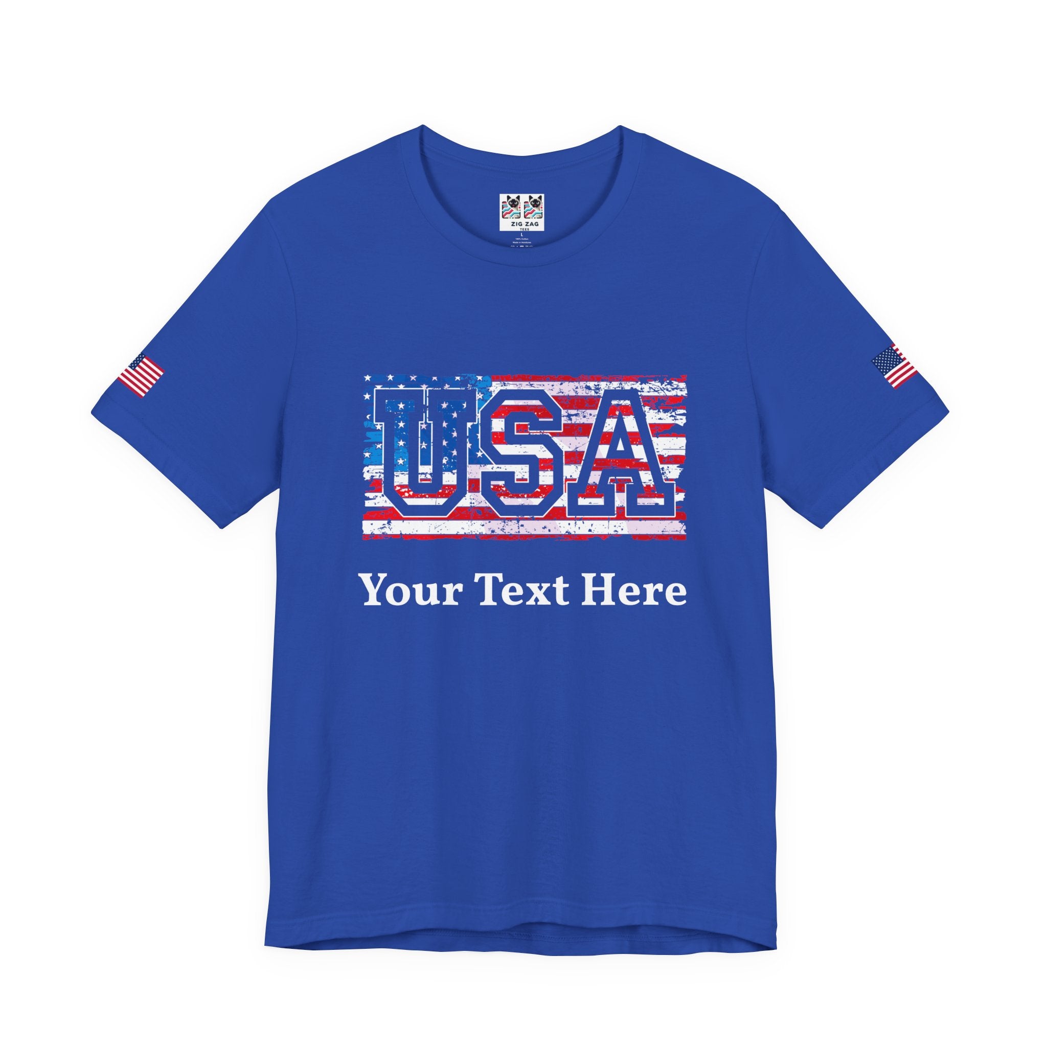 Custom T-Shirt - USA Vintage Collegiate T-Shirt – Retro American Flag Typography Graphic Tee