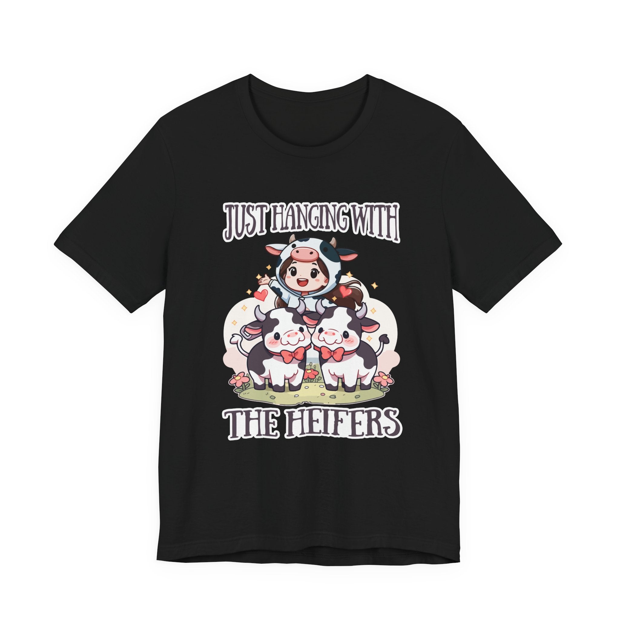 Just Hanging With the Heifers T Shirt – Kid Dressed as Cow with Two Hugging Cows