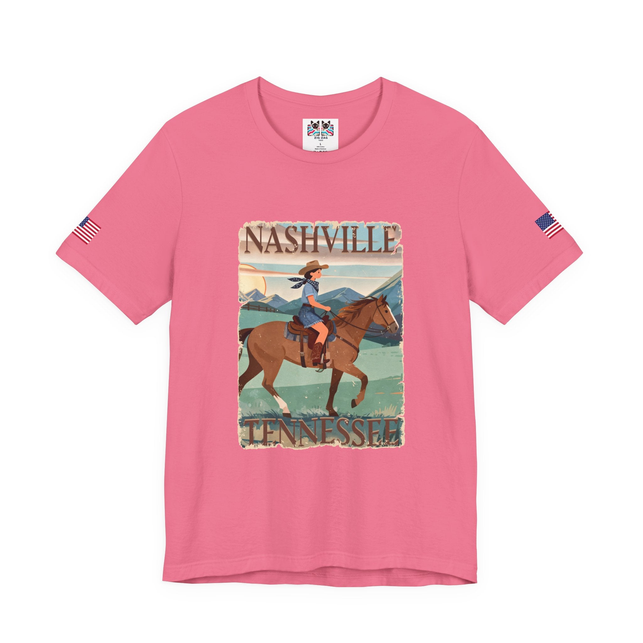 Nashville Tennessee T-Shirt – Vintage Cowgirl Horseback Riding Travel Poster Style Graphic Tee