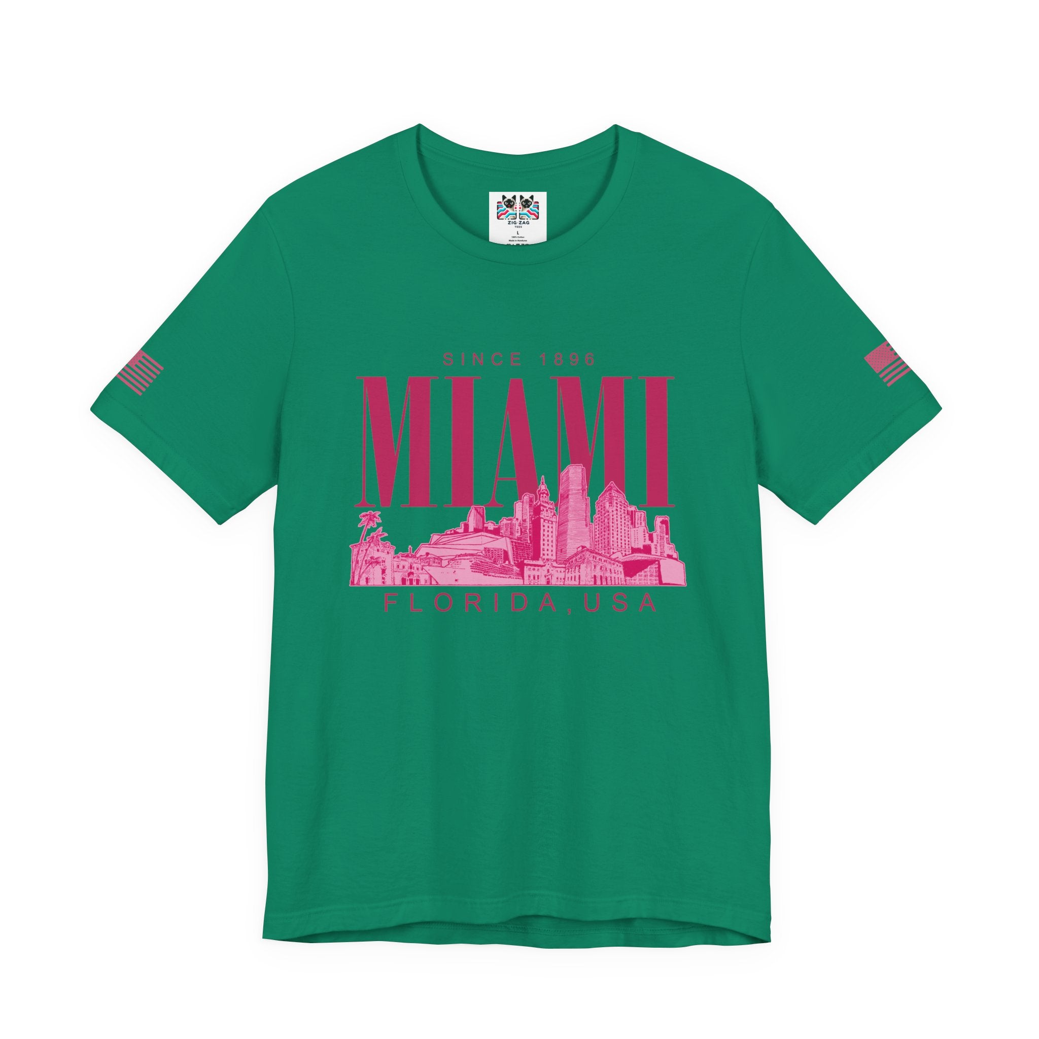 Miami Florida USA Since 1896 T-Shirt – Tonal Skyline Typography Graphic Tee