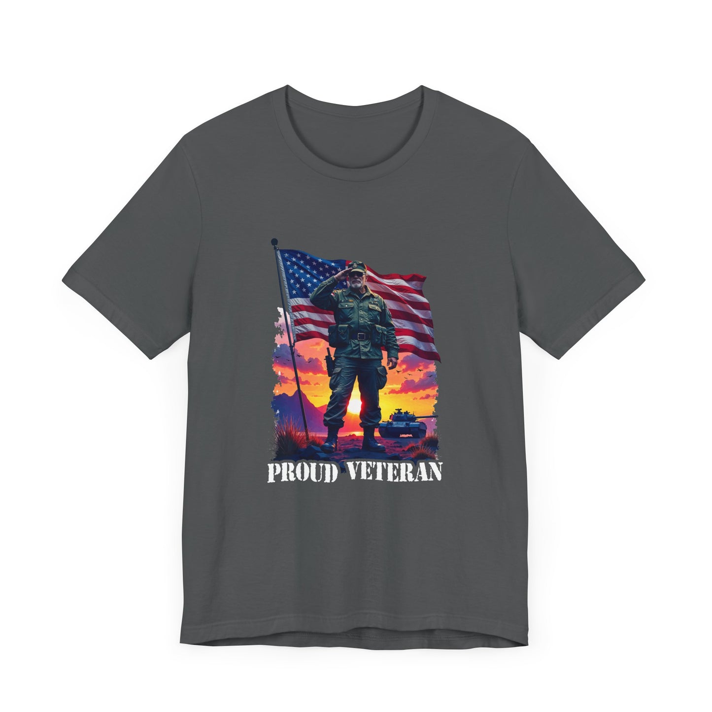 Proud Veteran | US Flag, Saluting Soldier & Tank T-Shirt