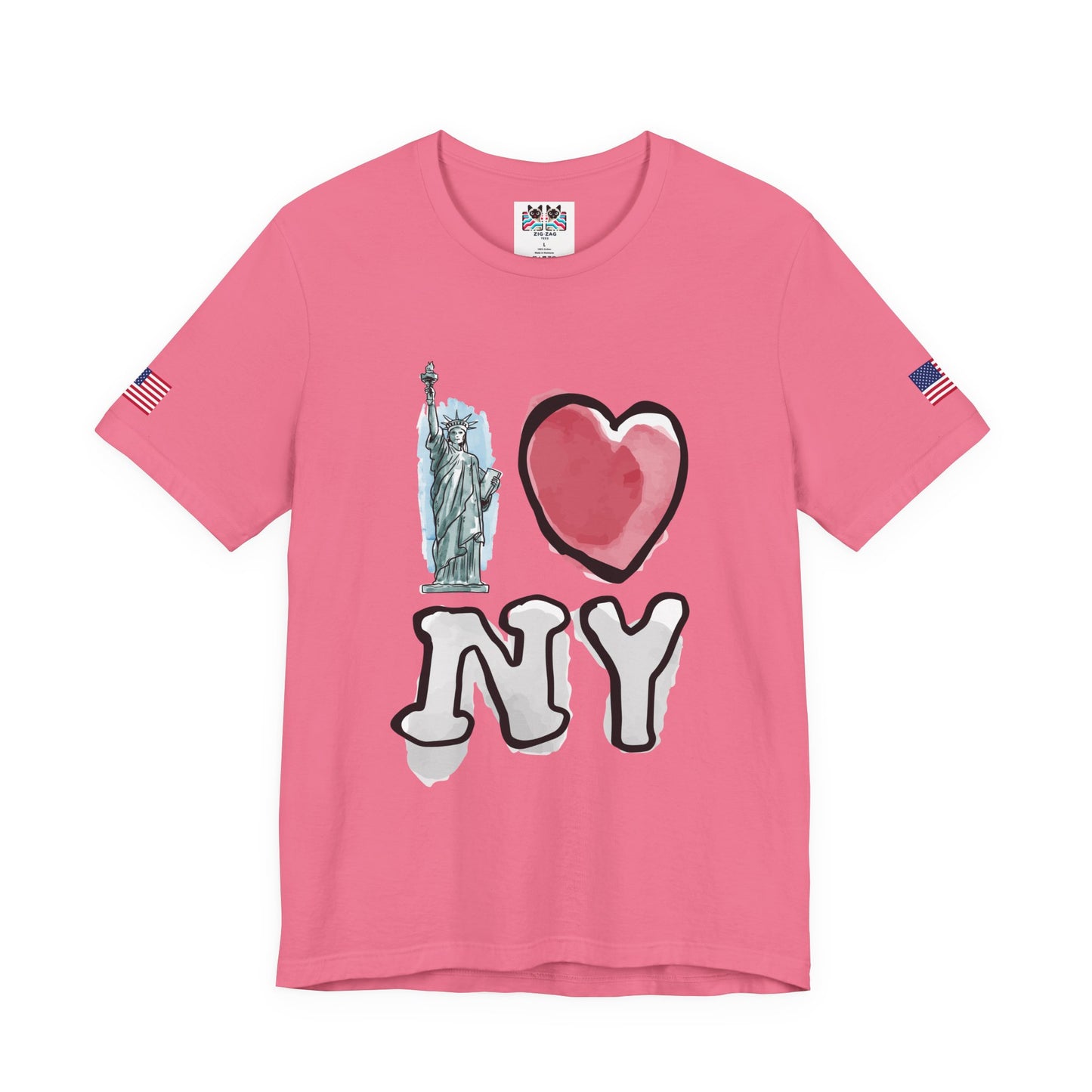 I Love NY T-Shirt - Statue of Liberty Pink Heart Black New York City Design