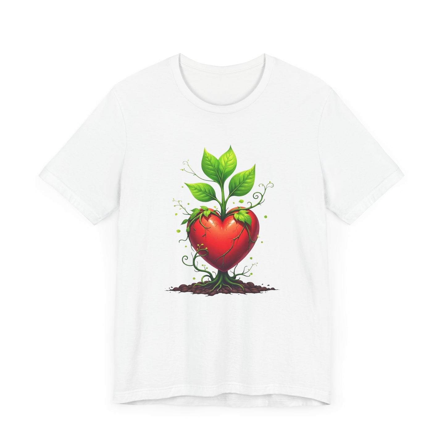 It's Giving Growth – Plant with Red Heart Trunk Graphic T-Shirt