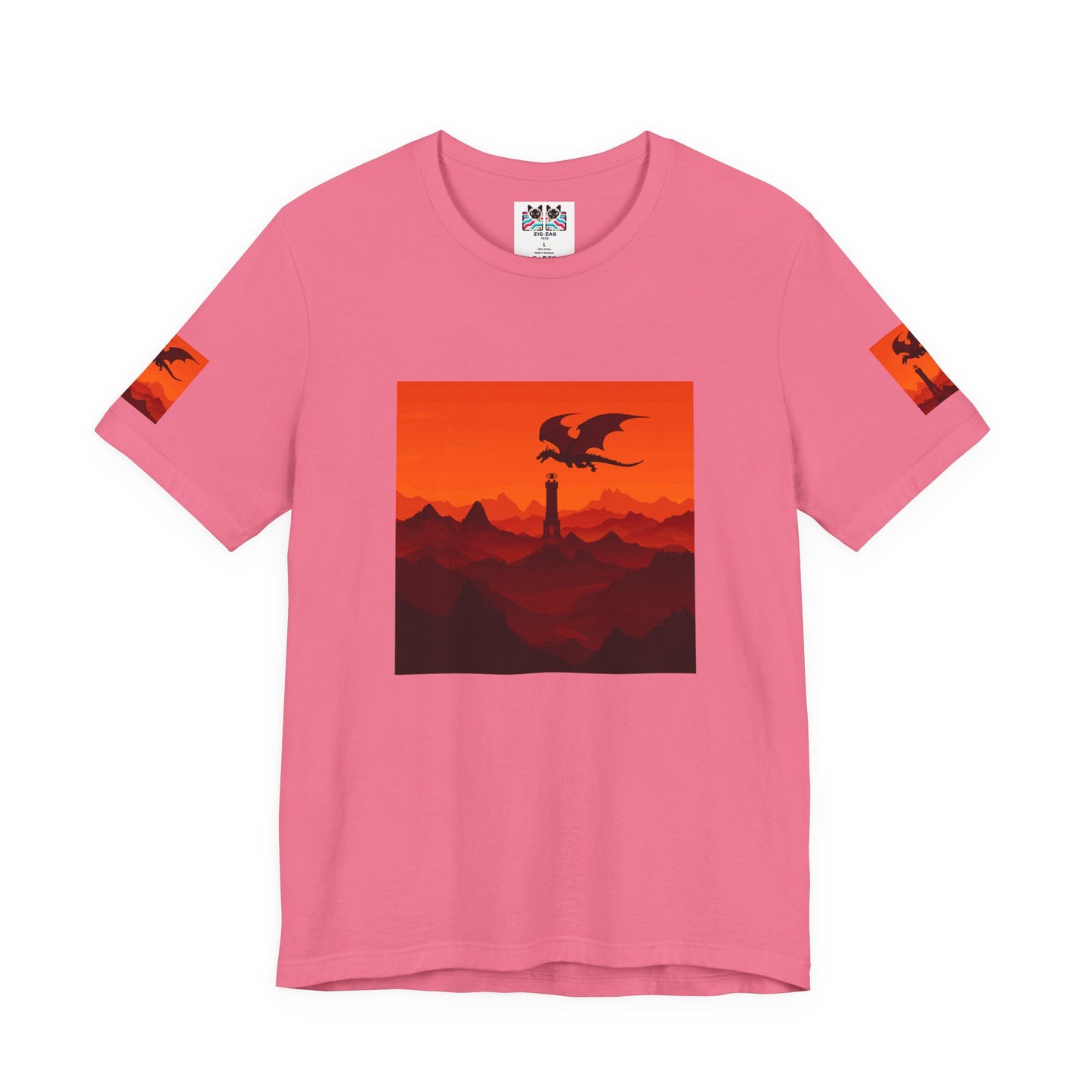 Dragon Sunset T-Shirt – Silhouette Flying Dragon Mountain Landscape Fantasy Graphic Tee