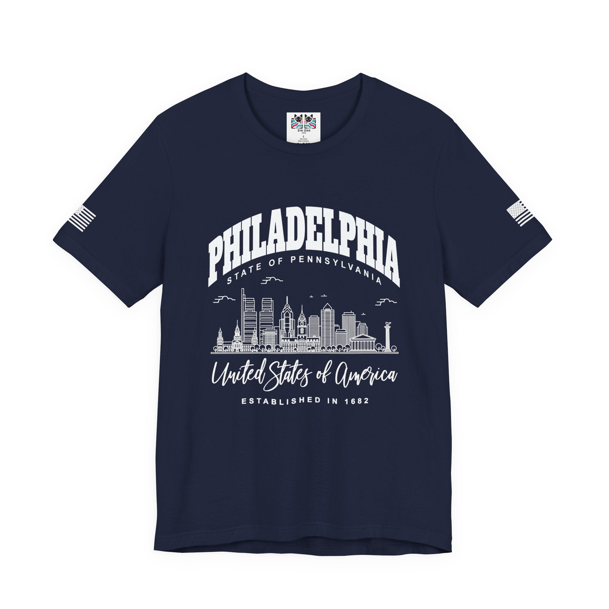 Philadelphia State of Pennsylvania T-Shirt – Skyline United States of America Established 1682 Graphic Tee