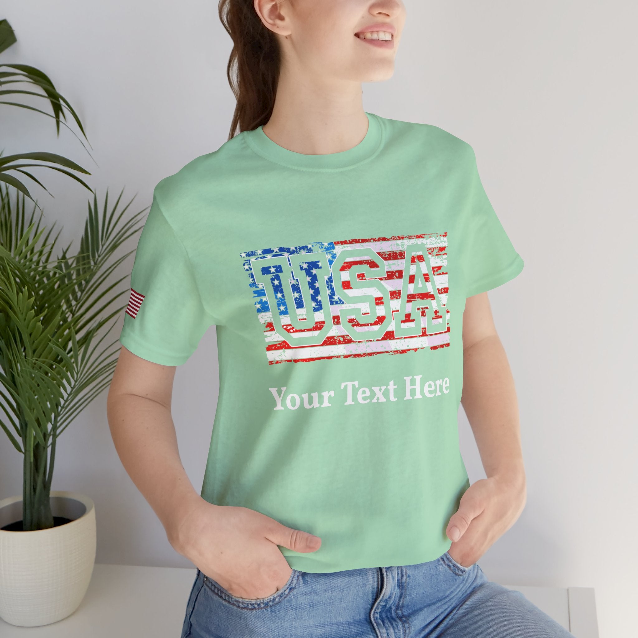 Custom T-Shirt - USA Vintage Collegiate T-Shirt – Retro American Flag Typography Graphic Tee