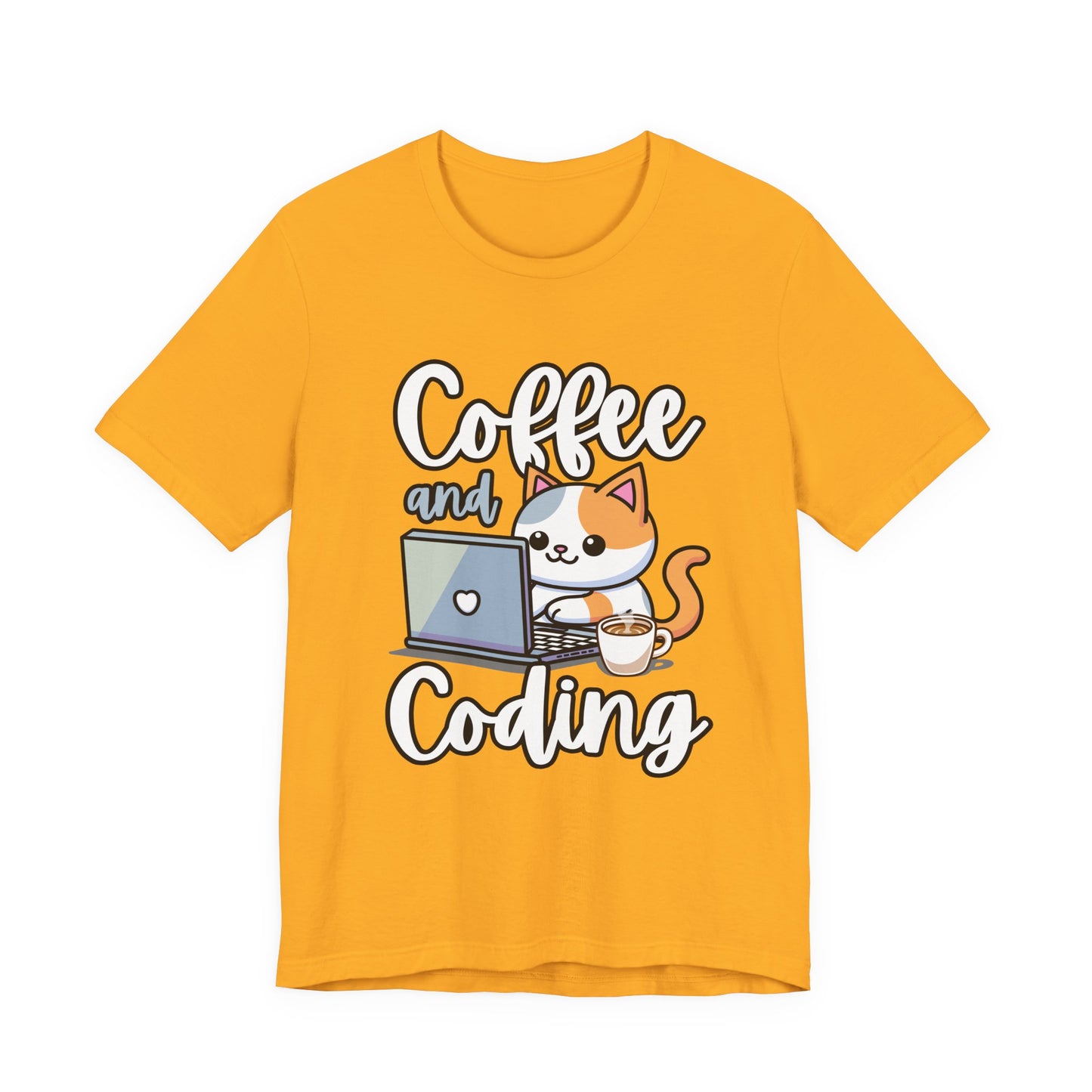 Coffee and Coding Cat Laptop Tshirt – Purrfect for Programmers