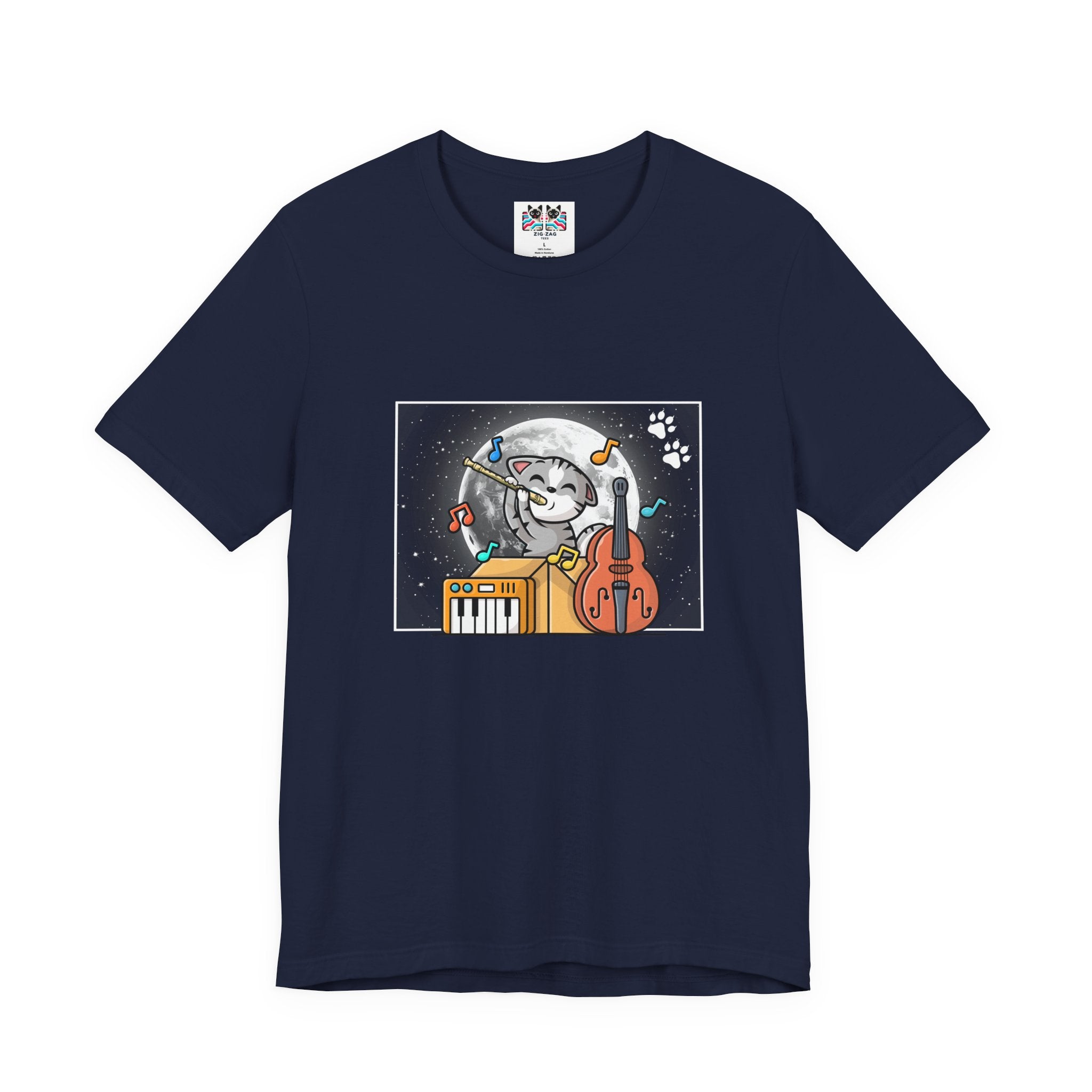 The Classic Flute Moonlight Cat Music T-Shirt