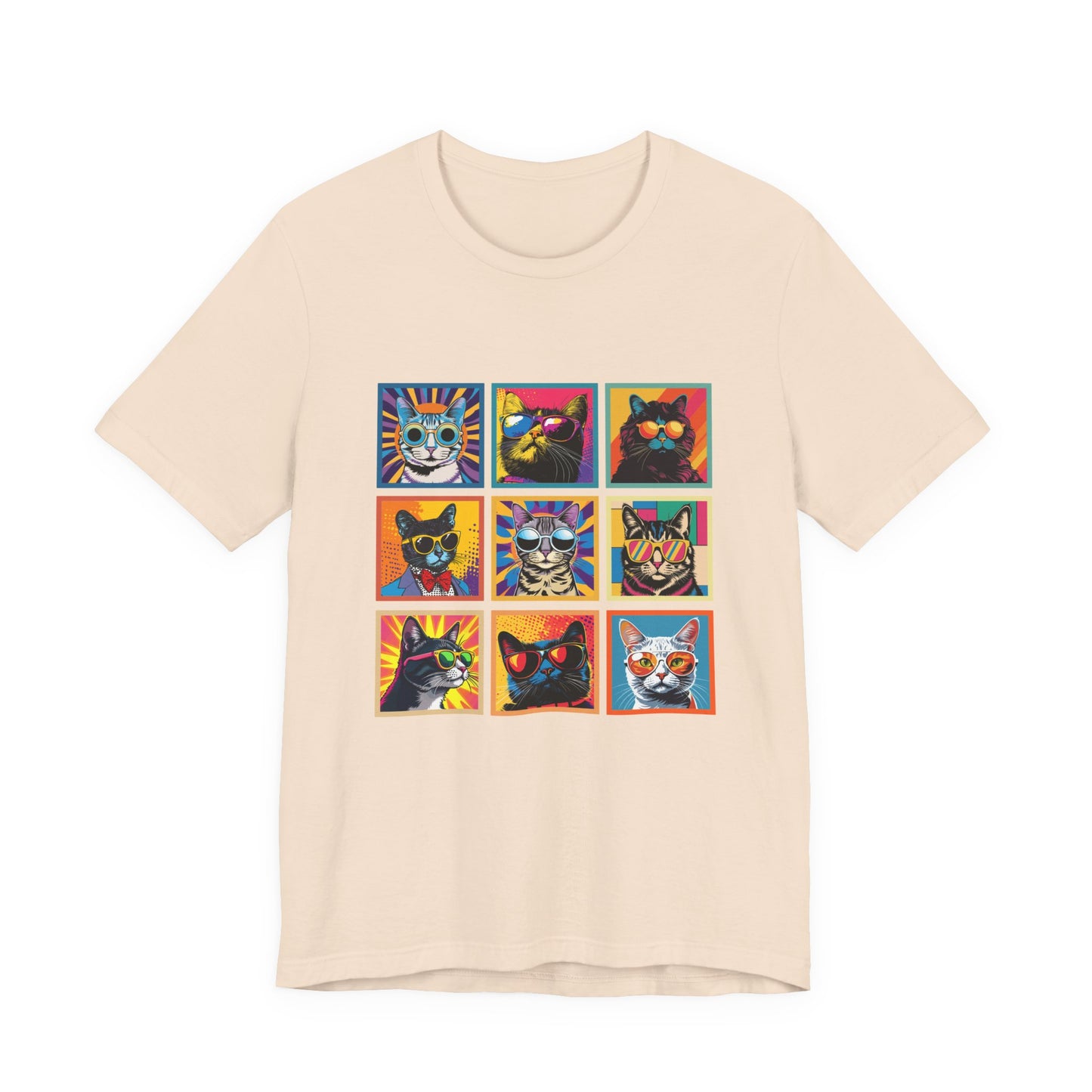 Cool Cats Pop Art Sunglasses Tshirt – Nine Retro Kitty Squares