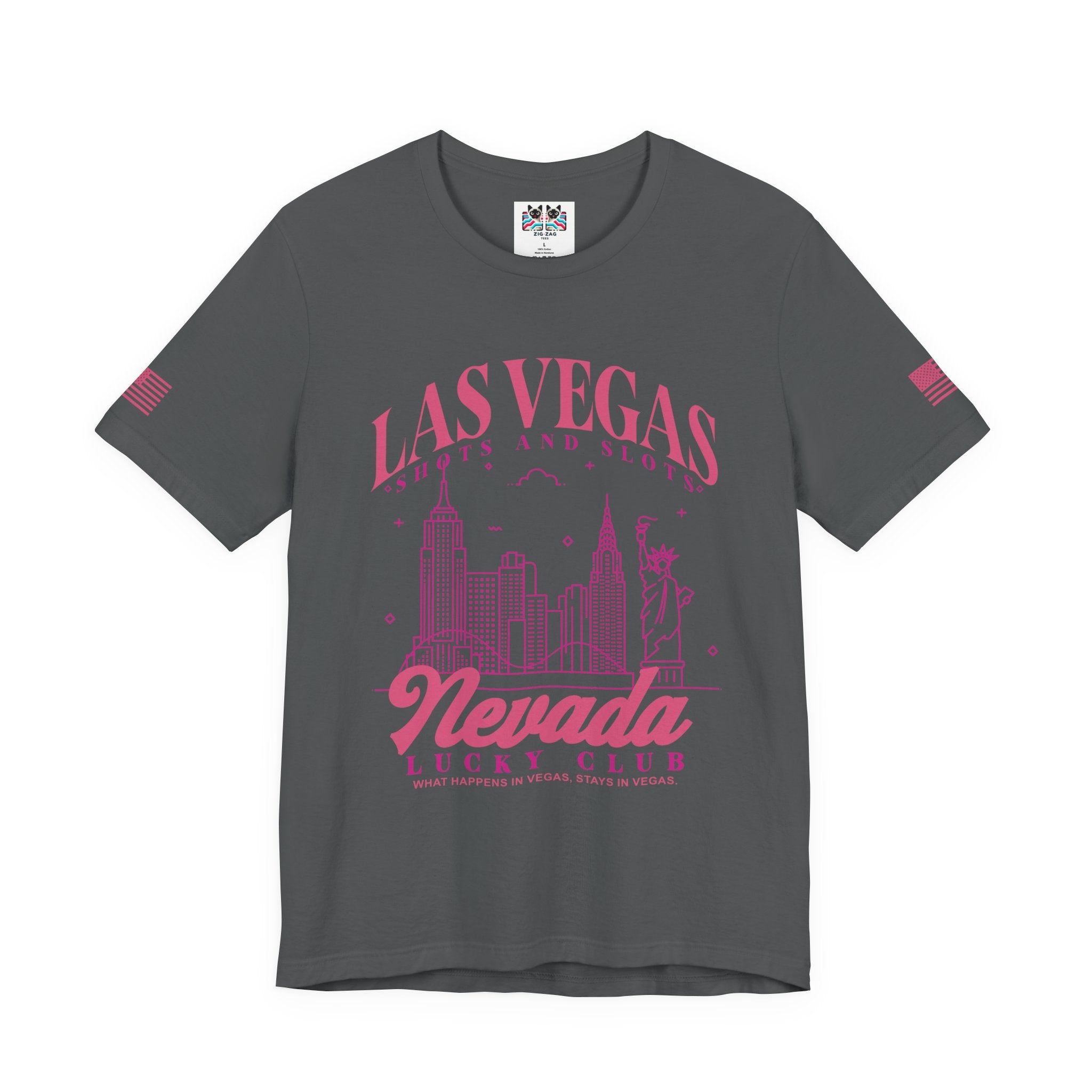 Las Vegas Shots and Slots Nevada Lucky Club T-Shirt – Vegas Skyline Pink Tee