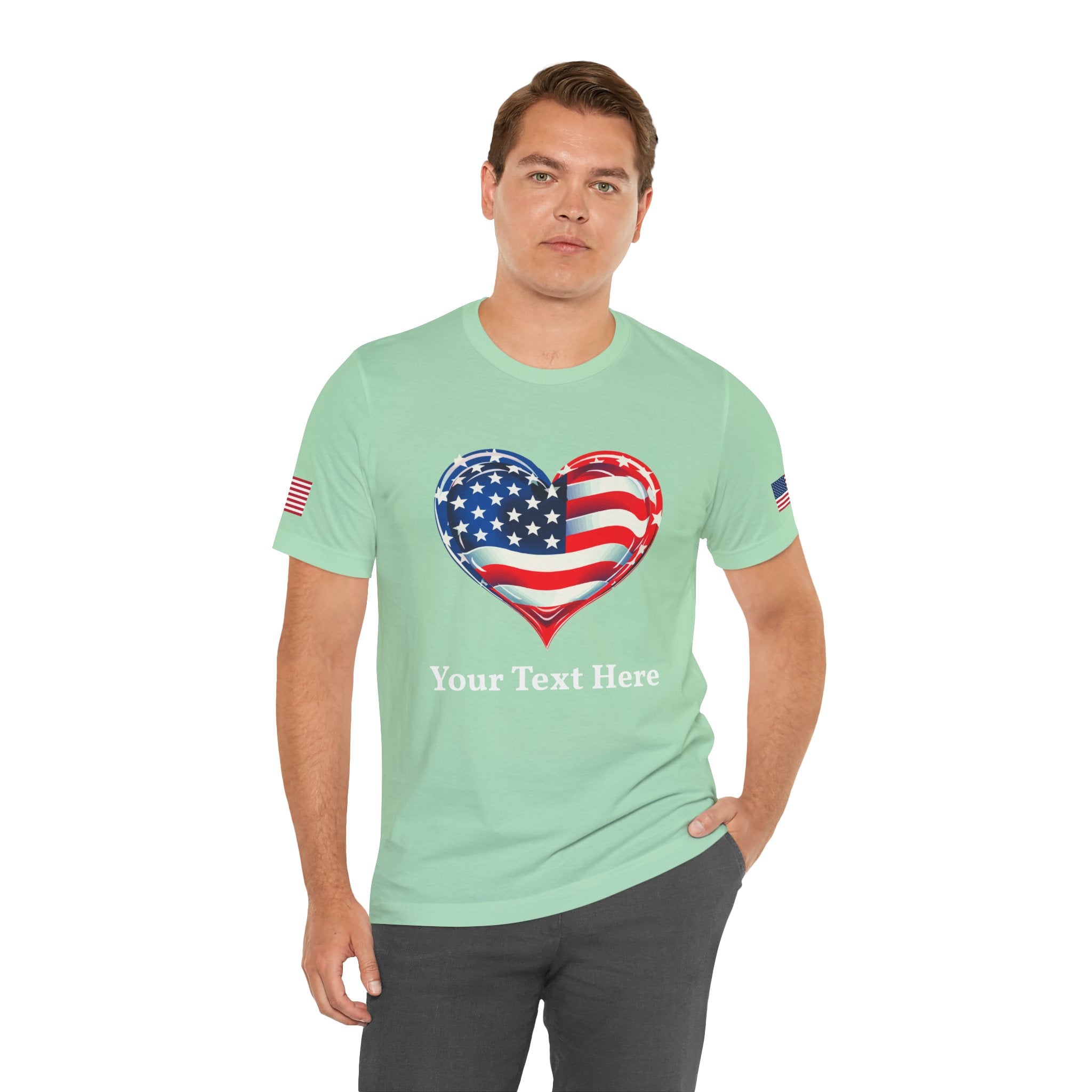 Custom T-Shirt - American Flag Heart T-Shirt – Love USA Patriotic Pride Graphic Tee