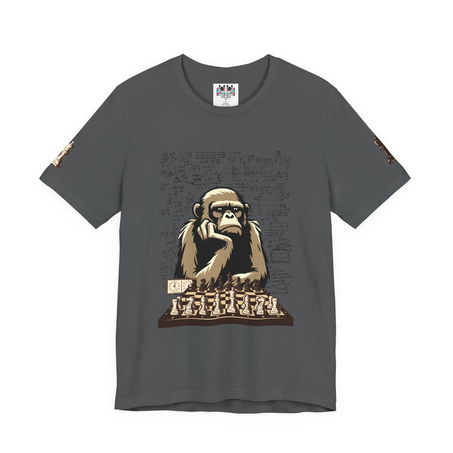 Thinking Monkey Chess T-Shirt – Intelligent Chimp Mathematical Formulas Graphic Tee