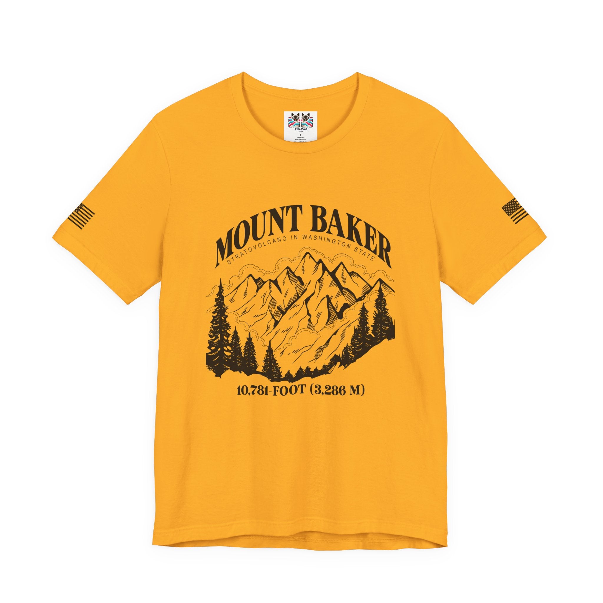Mount Baker Stratovolcano Washington State 10,781-Foot Graphic T-Shirt | North Cascades Hiking Tee | PNW Mountain Shirt