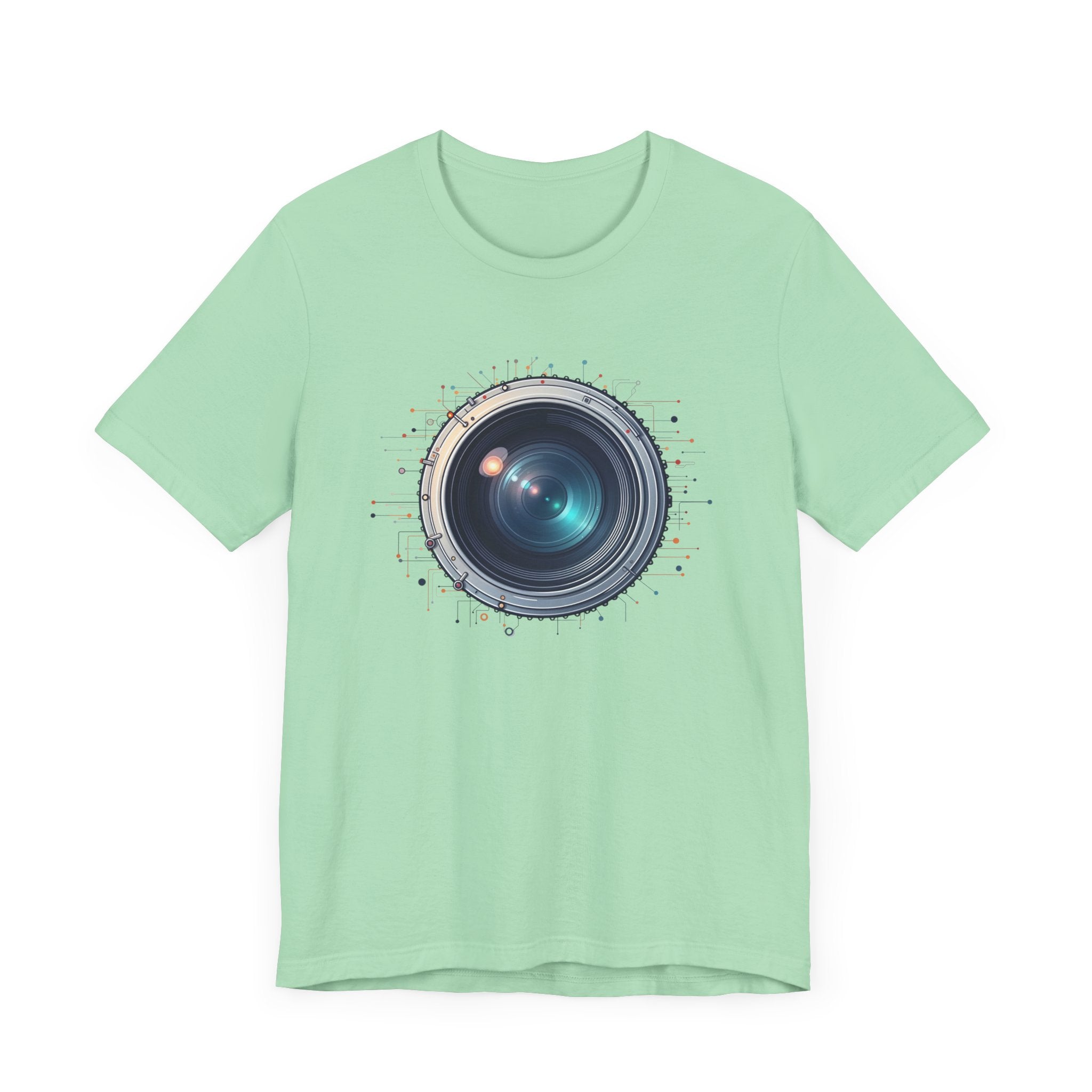 Focus Mode – Large Camera Lens with Radiant Lines & Color Splash Graphic T-Shirt