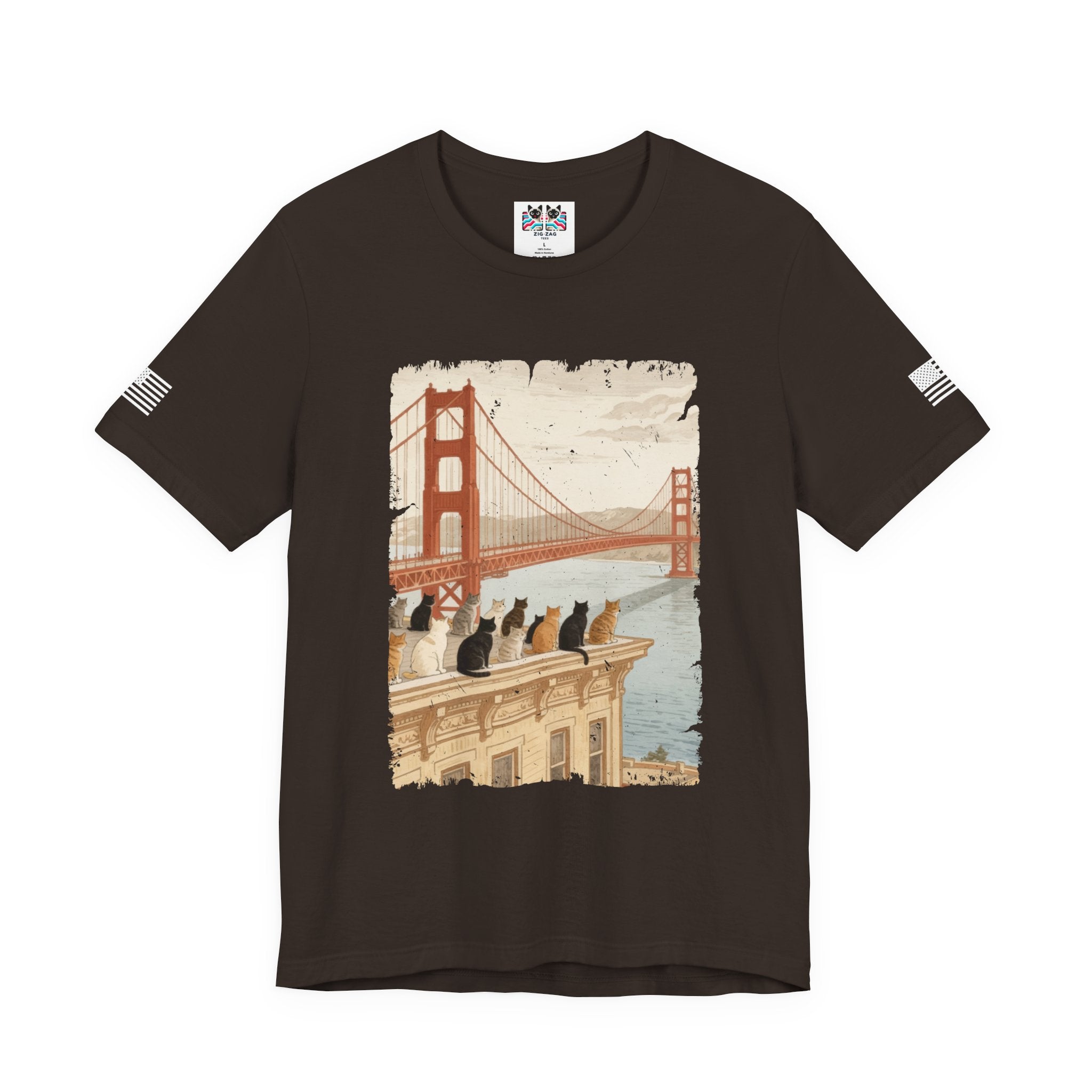 San Francisco Cats Golden Gate Bridge T-Shirt – Vintage Illustrated Cat Lover Graphic Tee