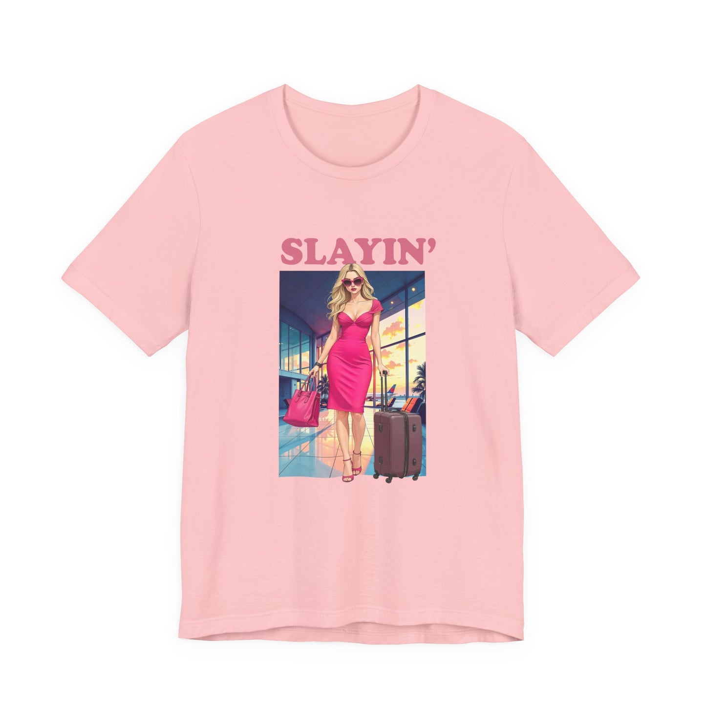 Slayin’ – Pink Airport Lounge Fashion Graphic T-Shirt