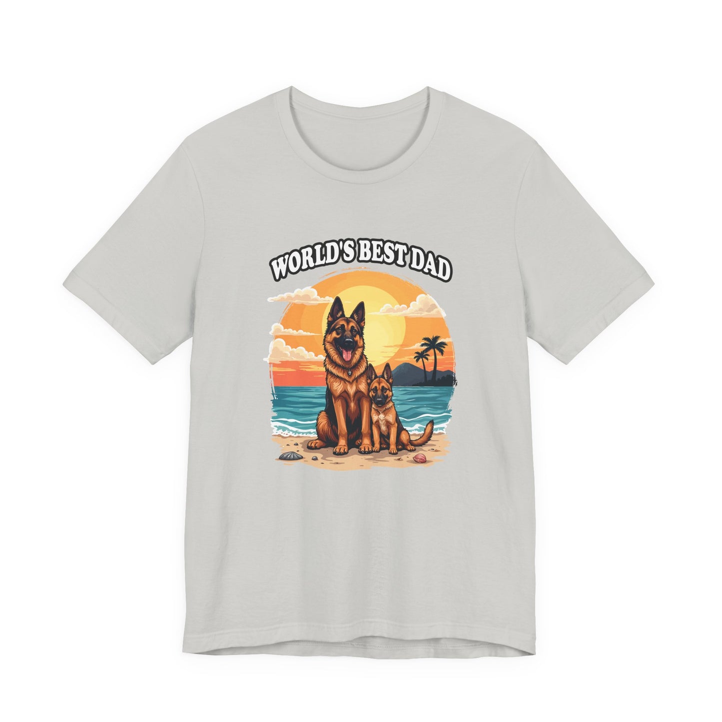 Worlds Best Dad Tshirt German Shepherd Dog Father and Puppy Beach Sunset Design